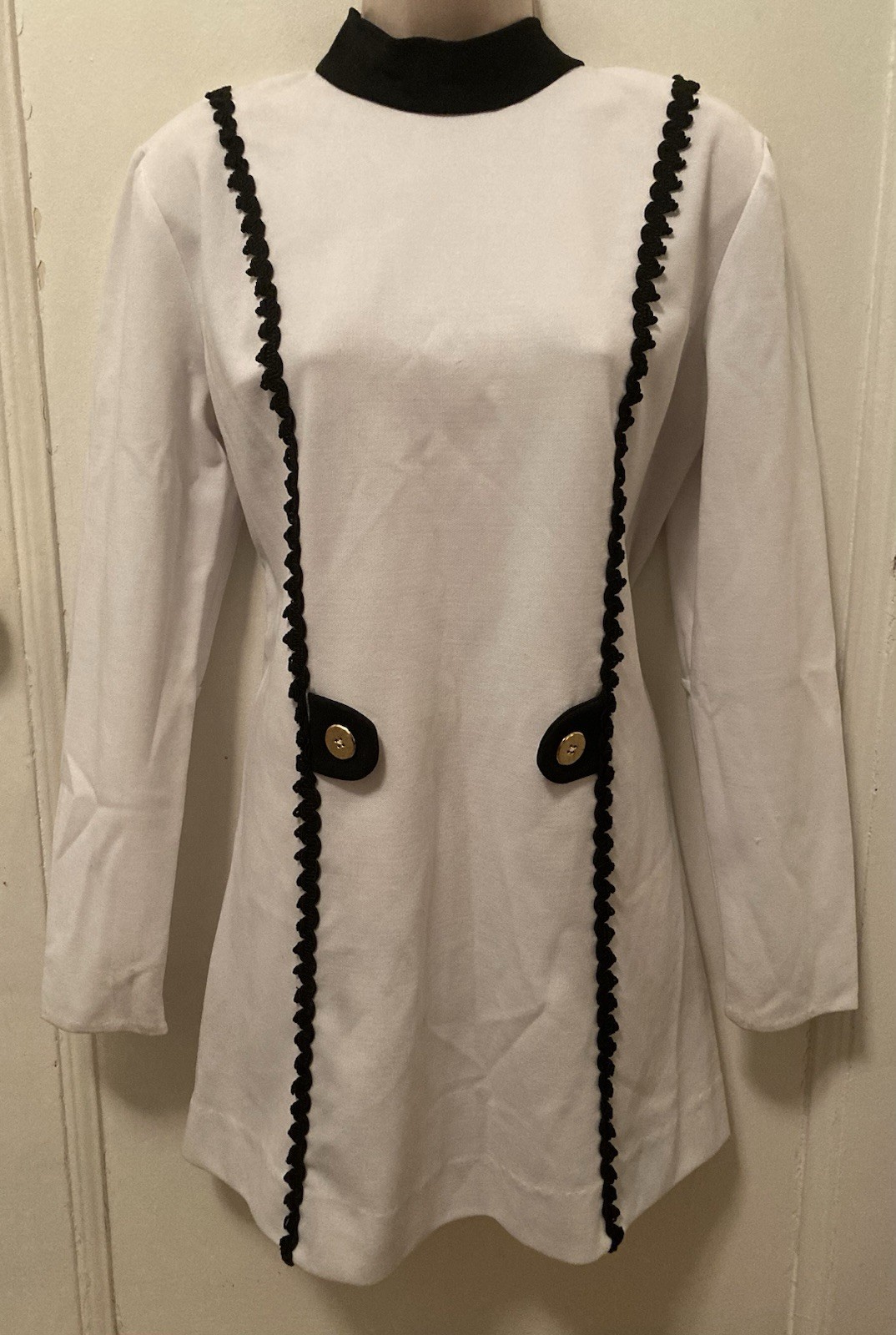 Vintage 1960s 70s black white Mod Dolly Rick Rac Majorette Twiggy Scooter M/L
