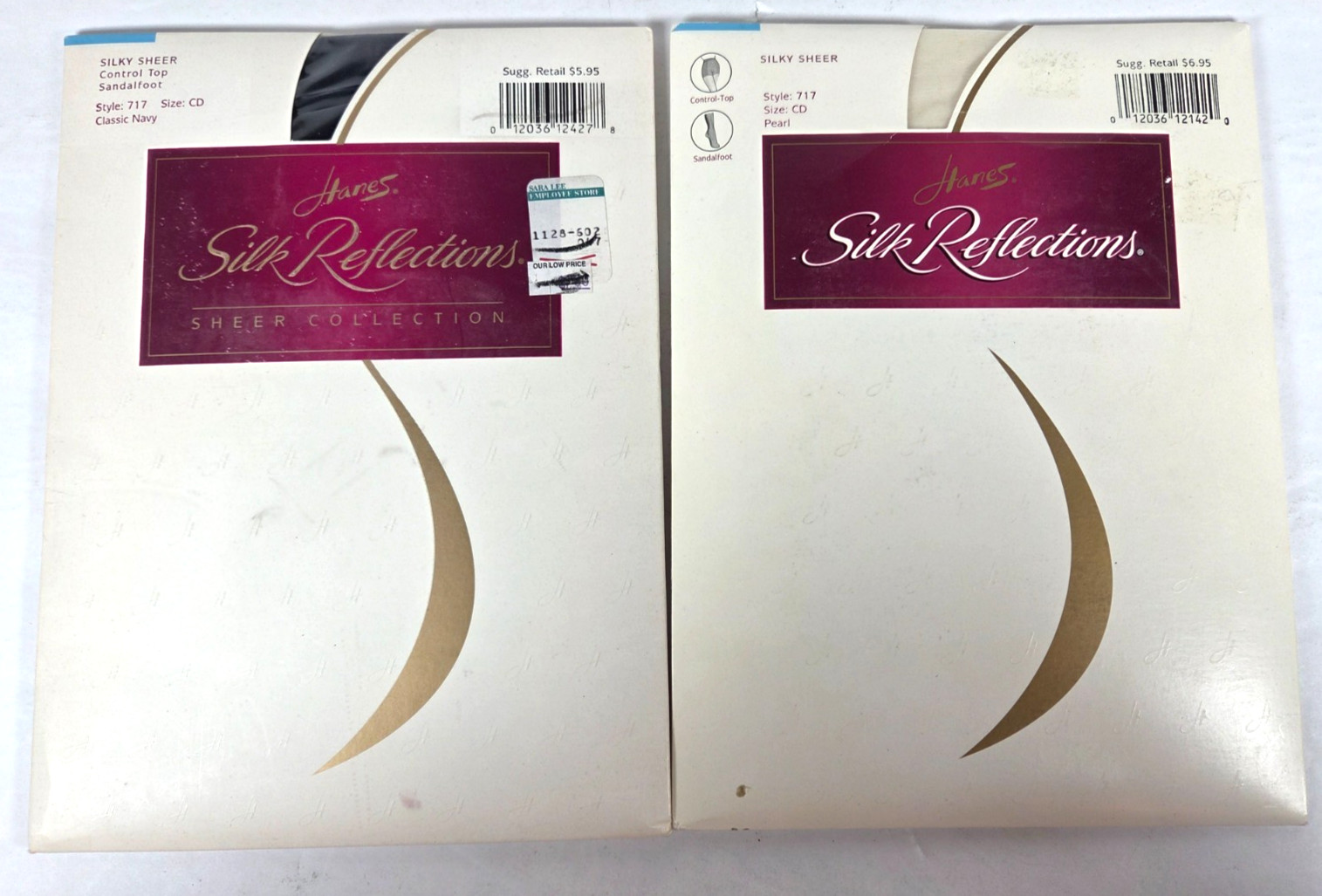 Lot 2 Hanes Silk Reflections Sheer Pantyhose Sz CD Pearl Navy Sandlefoot CT 717