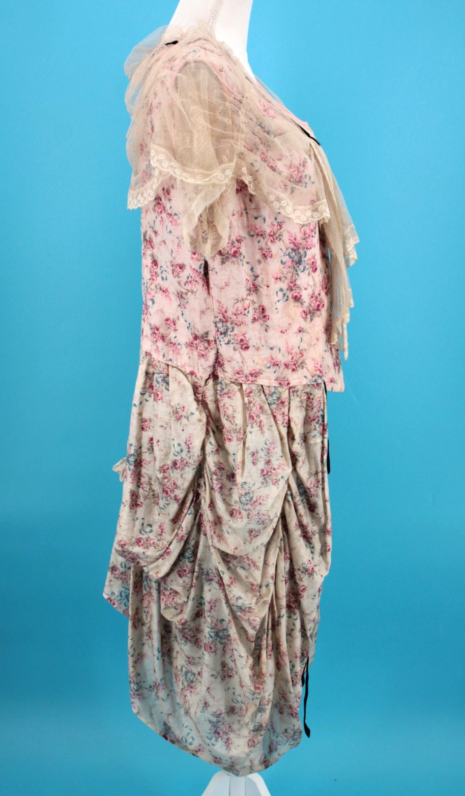 VTG Womens Antique Edwardian Late 1800s Floral Long Peplum Top W/ Lace Shawl M/L
