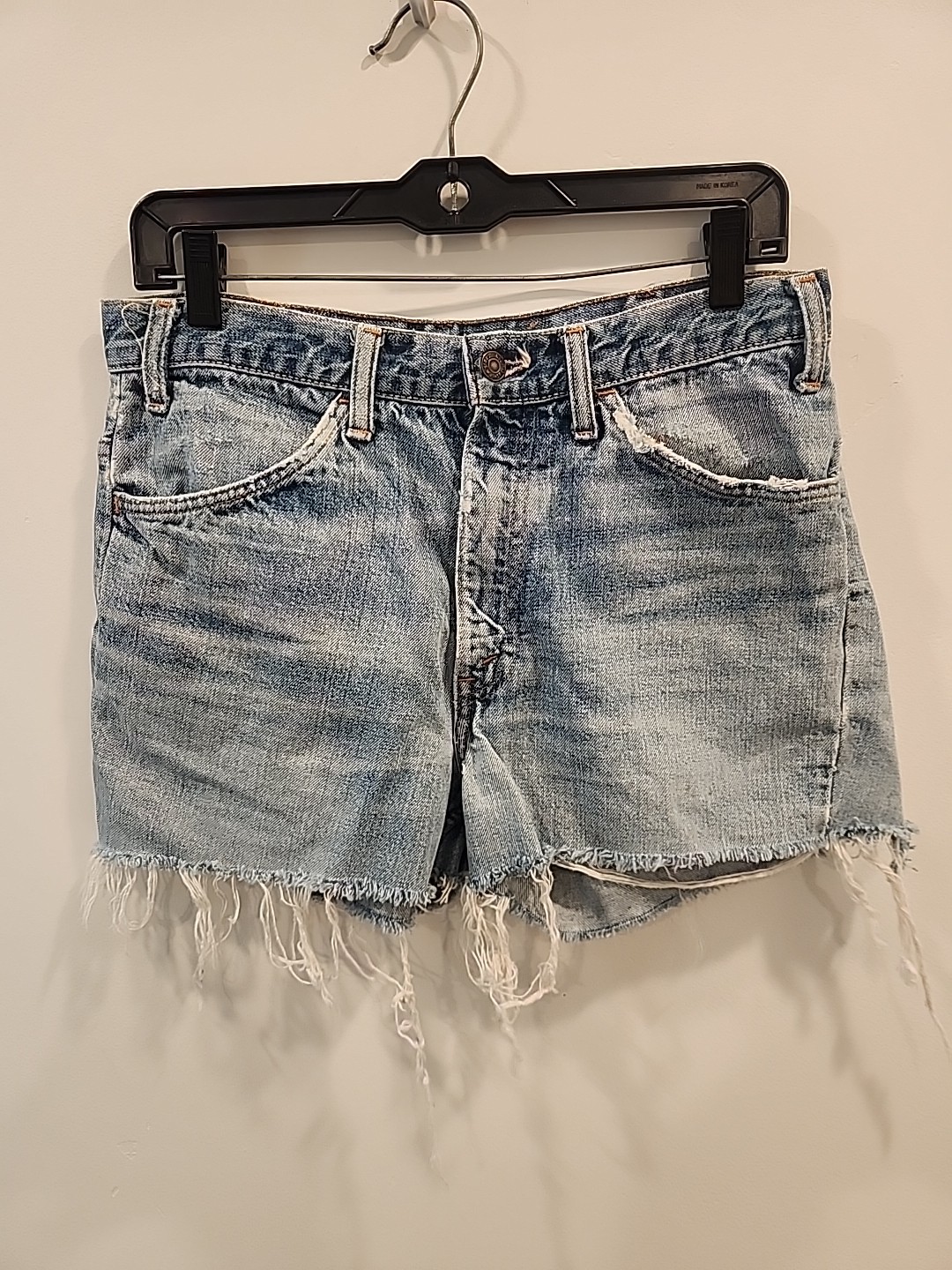vintage levis cut-offs denim jean shorts zipper 517? talon zip 31″ w big E 70 89