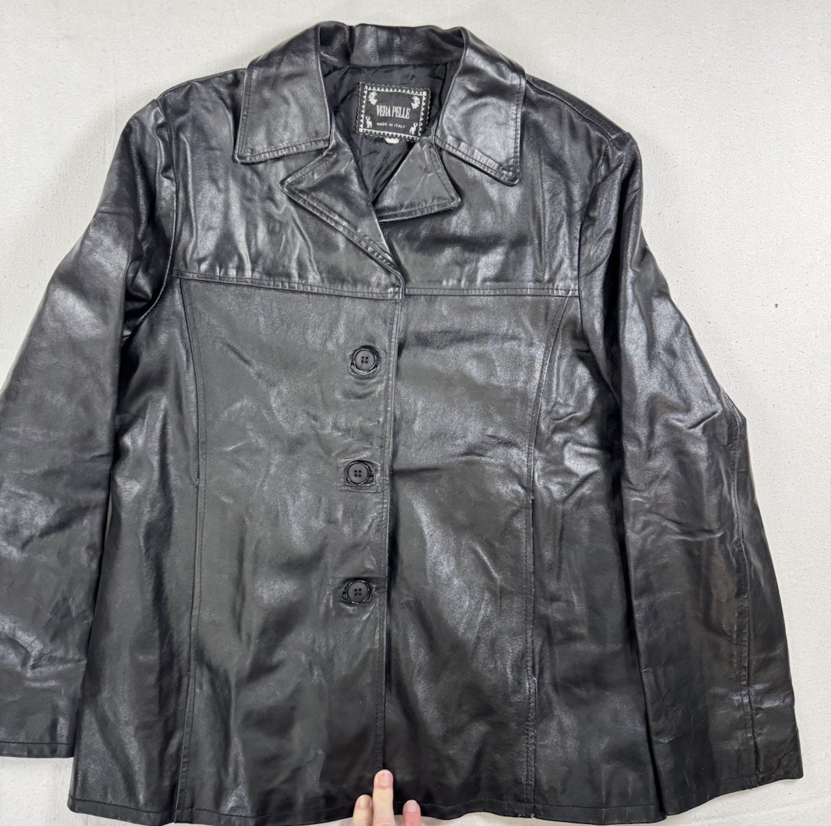 Vintage 90s Vera Pelle Black Italian Leather Blazer Jacket Women’s M