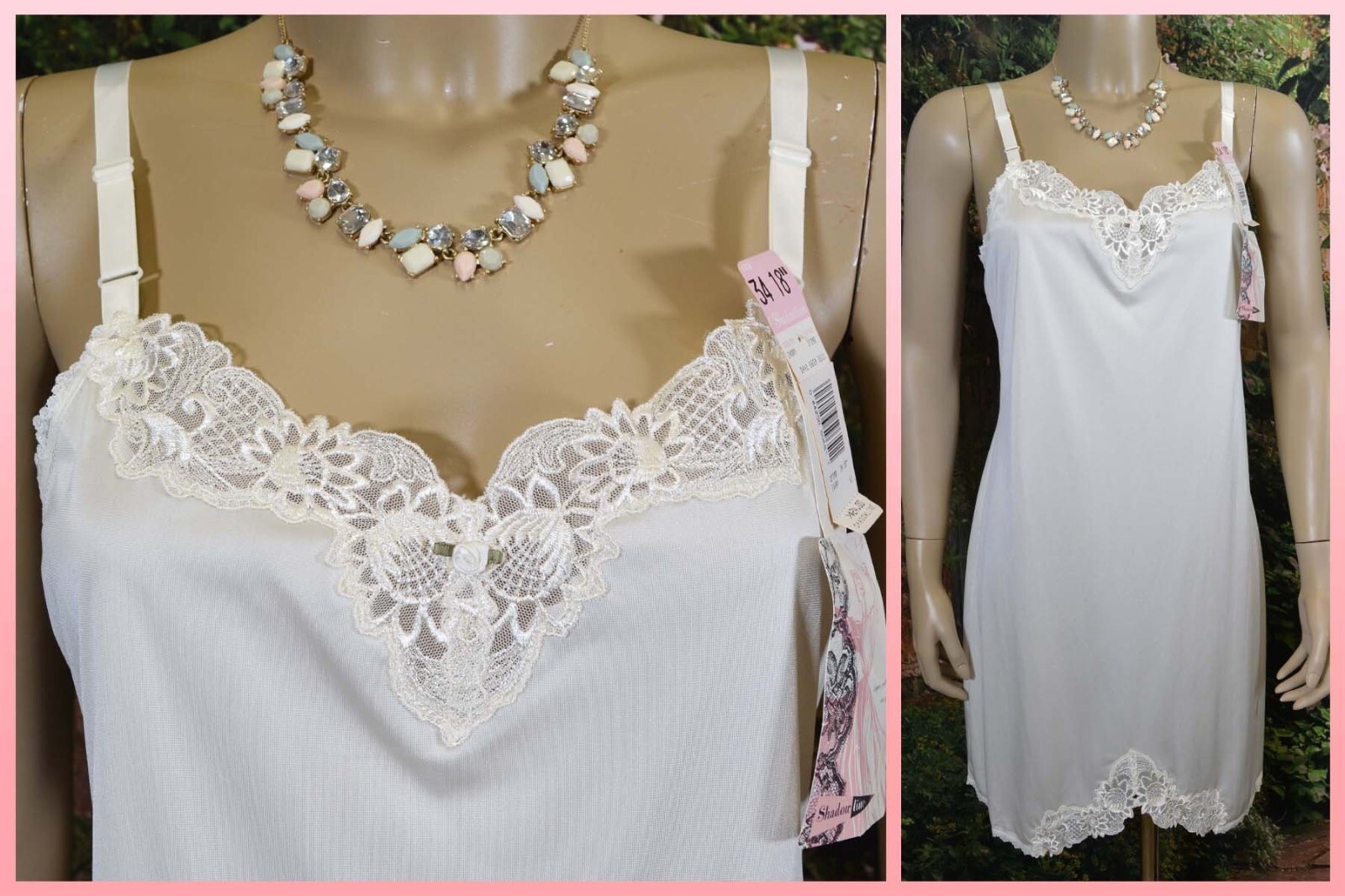 UNWORN Shadowline Ivory White Slip, NOS w/Original Tags, Bodice Lace VTG 90’s