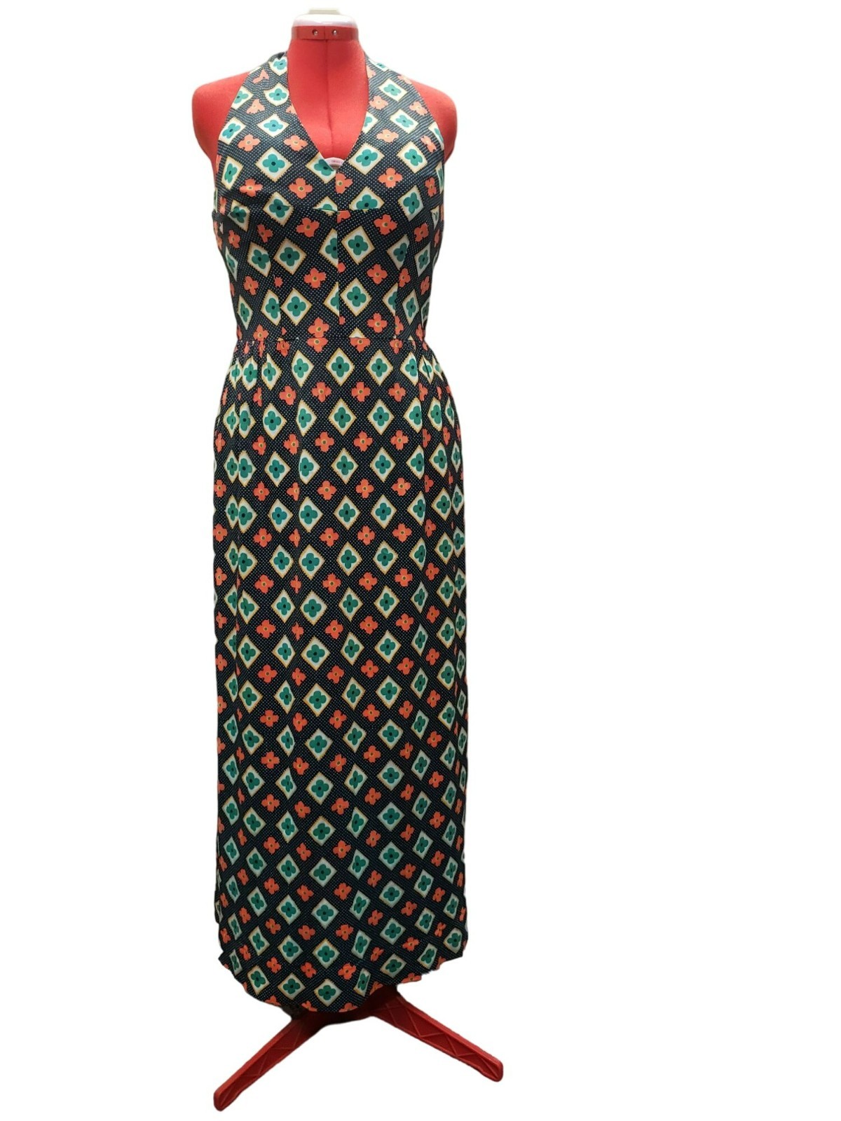 Vintage Halter Dress Medium Floral Print 70s Mob wife zip back Lisa Cobb Serbin