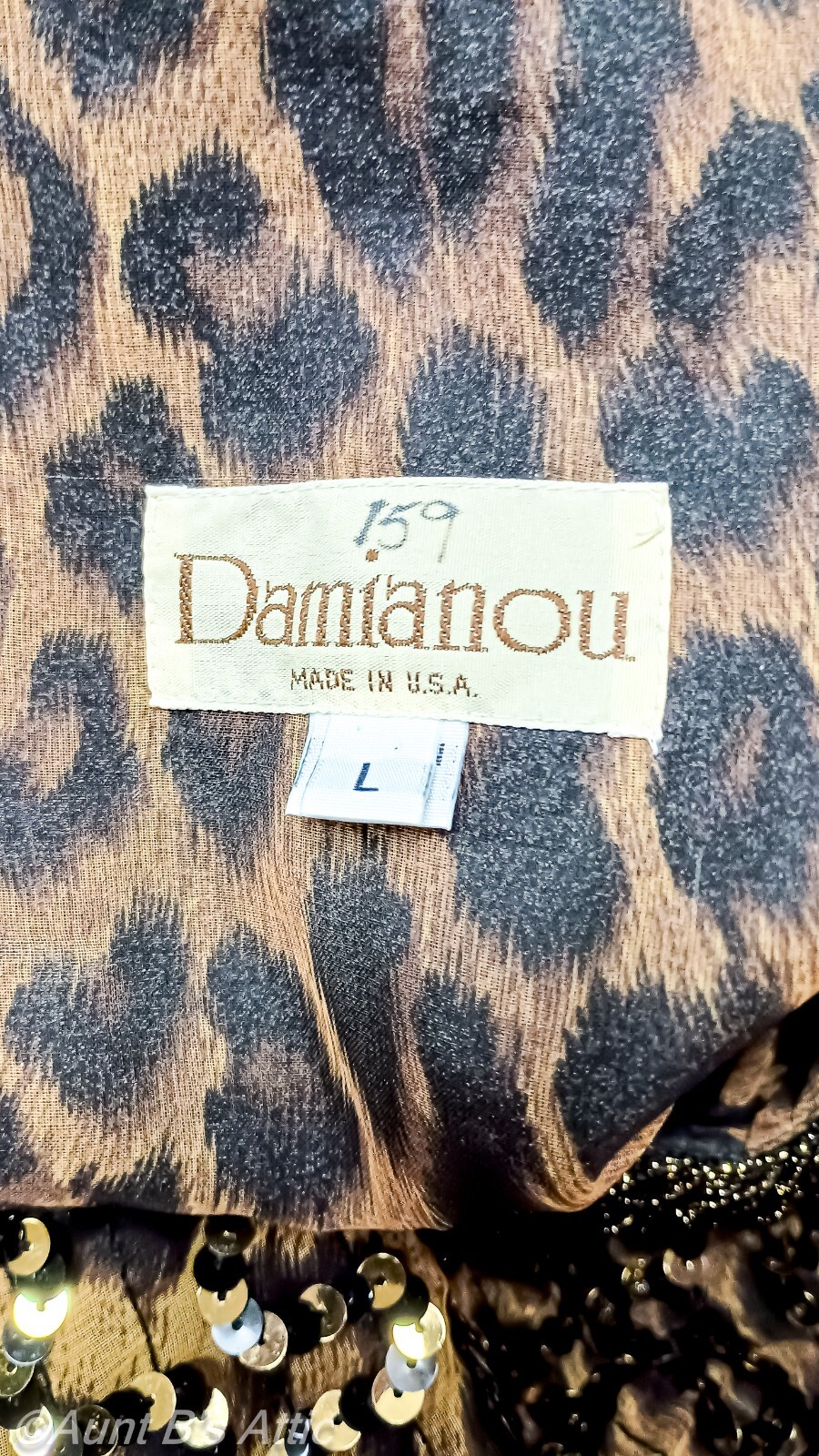 Vtg 80’s Damianou Br/Blk/Gold Leopard Print Sequin 20’s Style Drop Waist Dress L