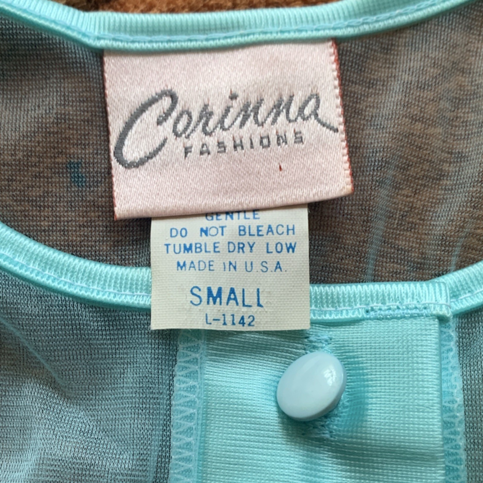 Vintage Corinna Fashions 2-Piece Blue Nylon Lingerie pajama Set, Size S