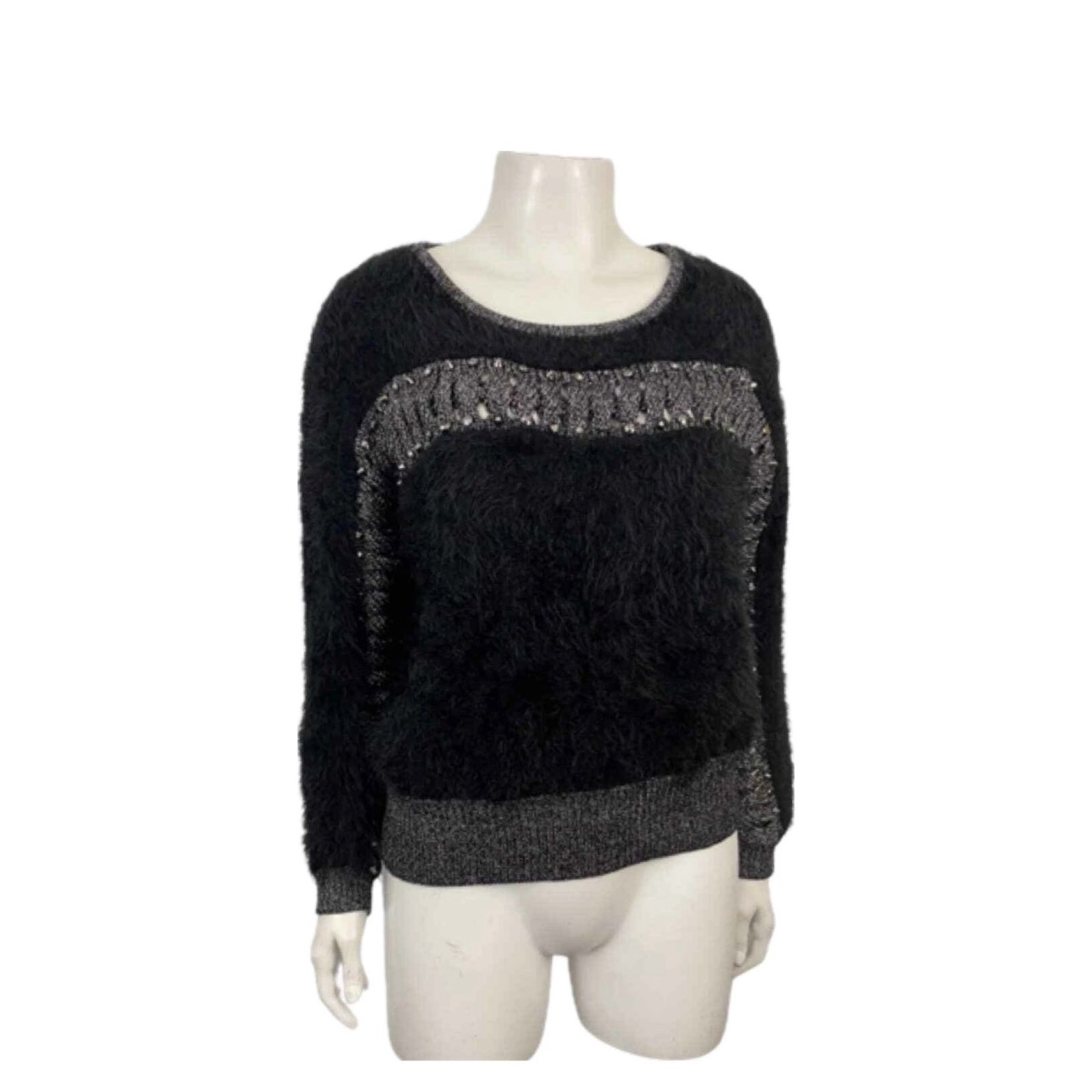 Alberto Makali Fuzzy Sweater S Black Gray Studded Knit Y2K Designer ^