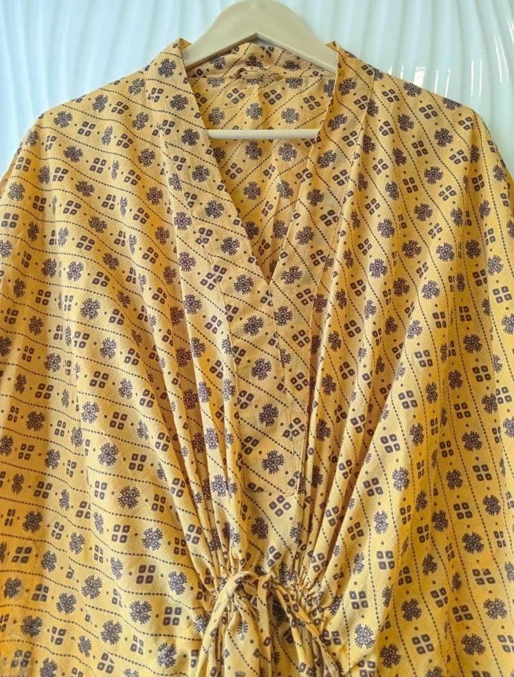Vintage Sari Kaftan / Pure Cotton Long Maxi Dress / Luxury Resort Wear CFN1192