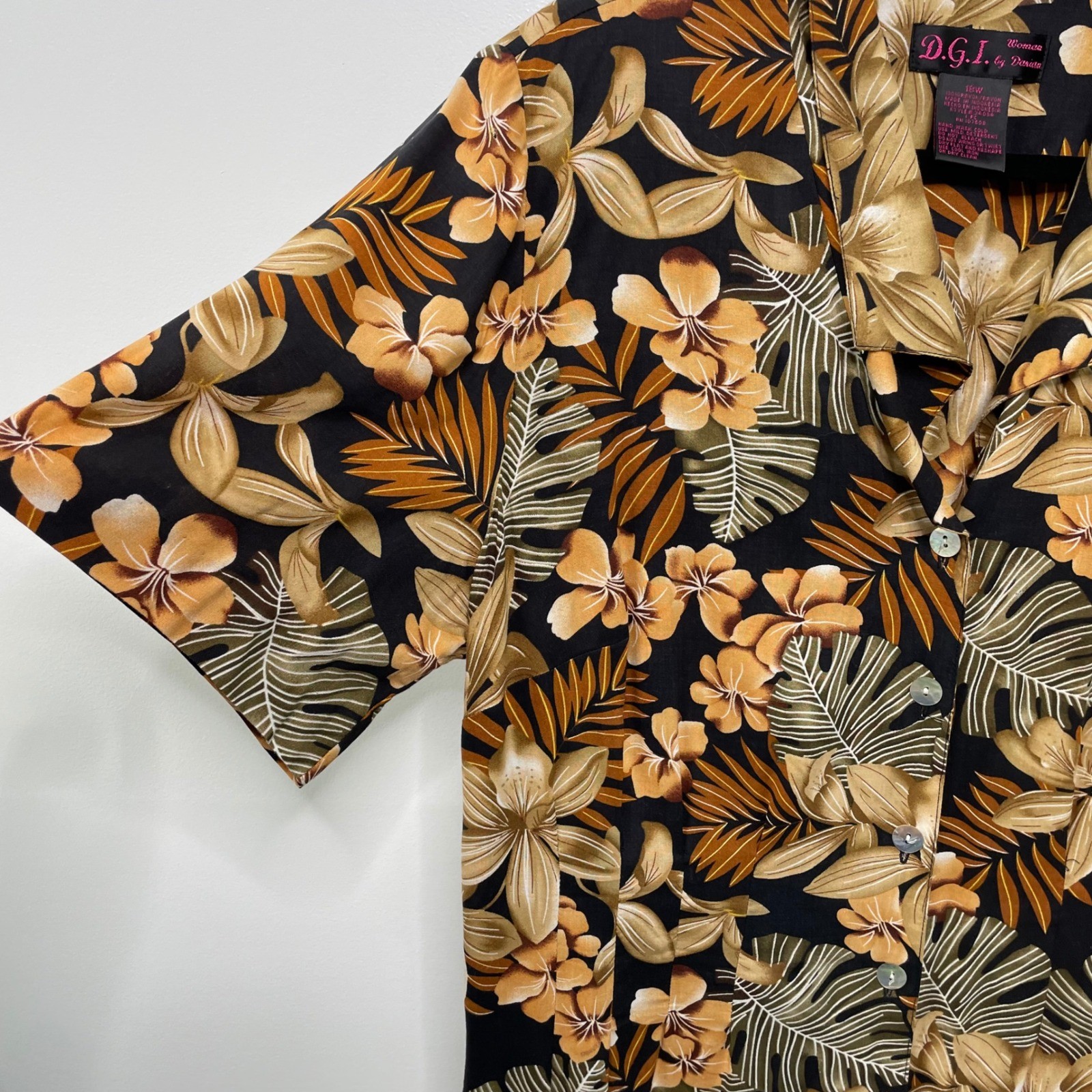 Vintage Floral Rayon Maxi Dress Button Front Tropical 18W Resort Island Vacation