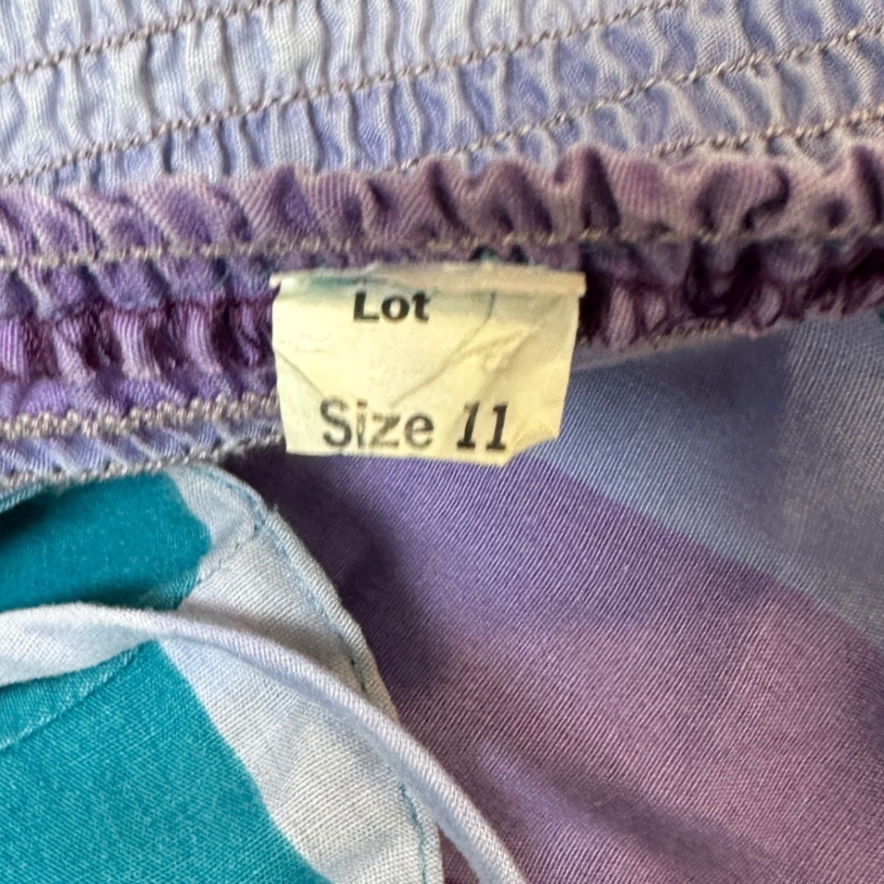 Vintage Chevron Stripe Halter Dress Teal Purple Smocked Back Sun Dress Size 11
