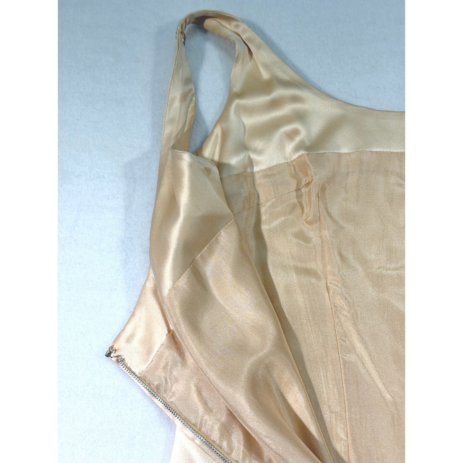 Handmade Vintage Palm Beach Gold Silk Beaded Dress 14 M / L Long Sleeve