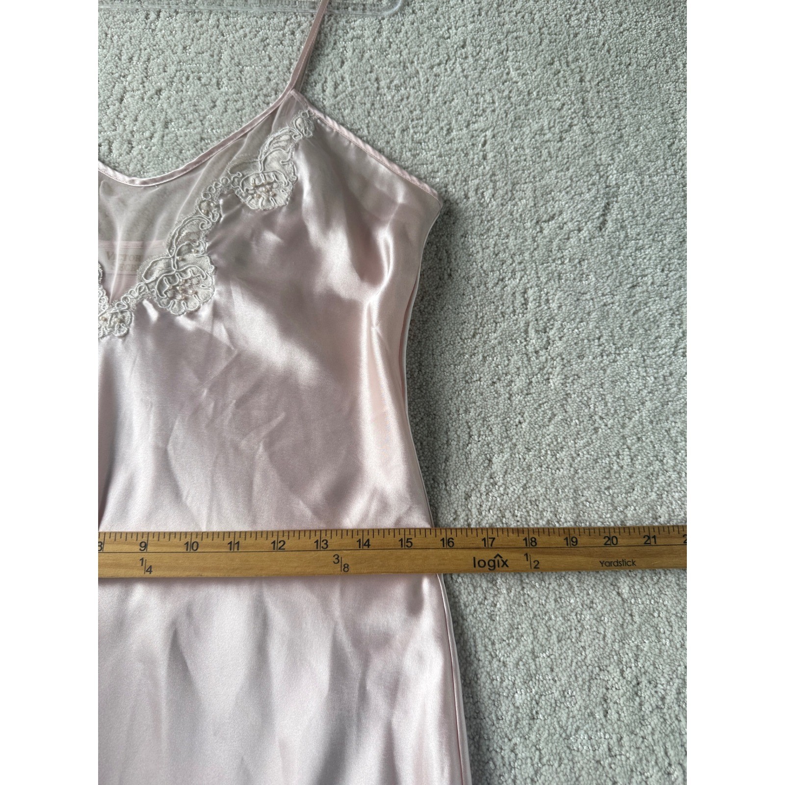 Vintage Victoria’s Secret Nightgown Slip Dress Women L Pink Lace Tiered Mesh Hem
