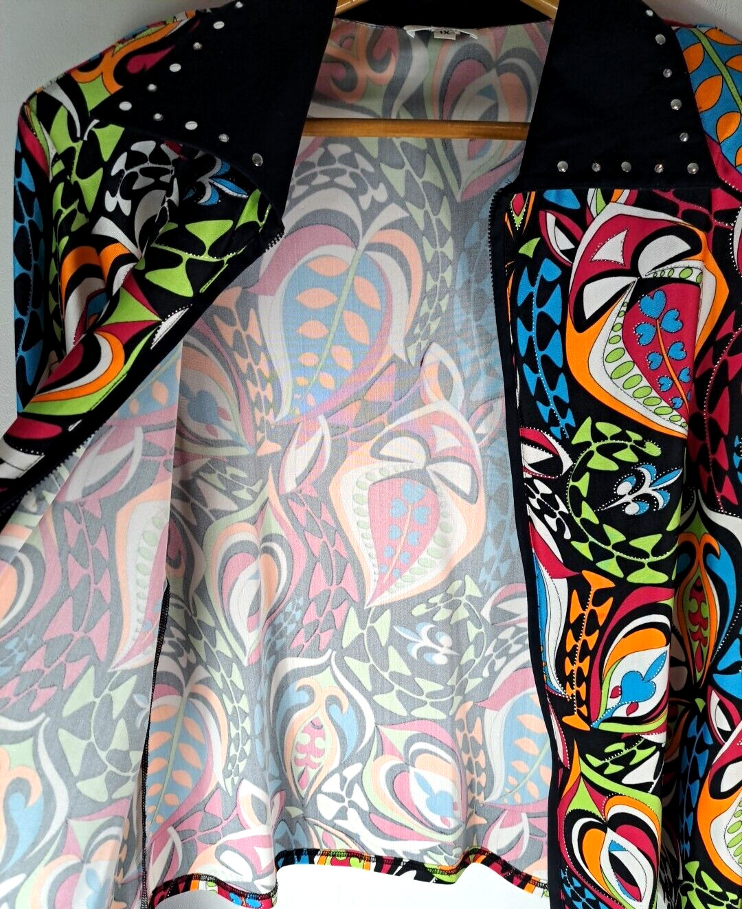 Vintage Womens Crazy Horse Jacket Metallic Colorful Abstract Embellished XL