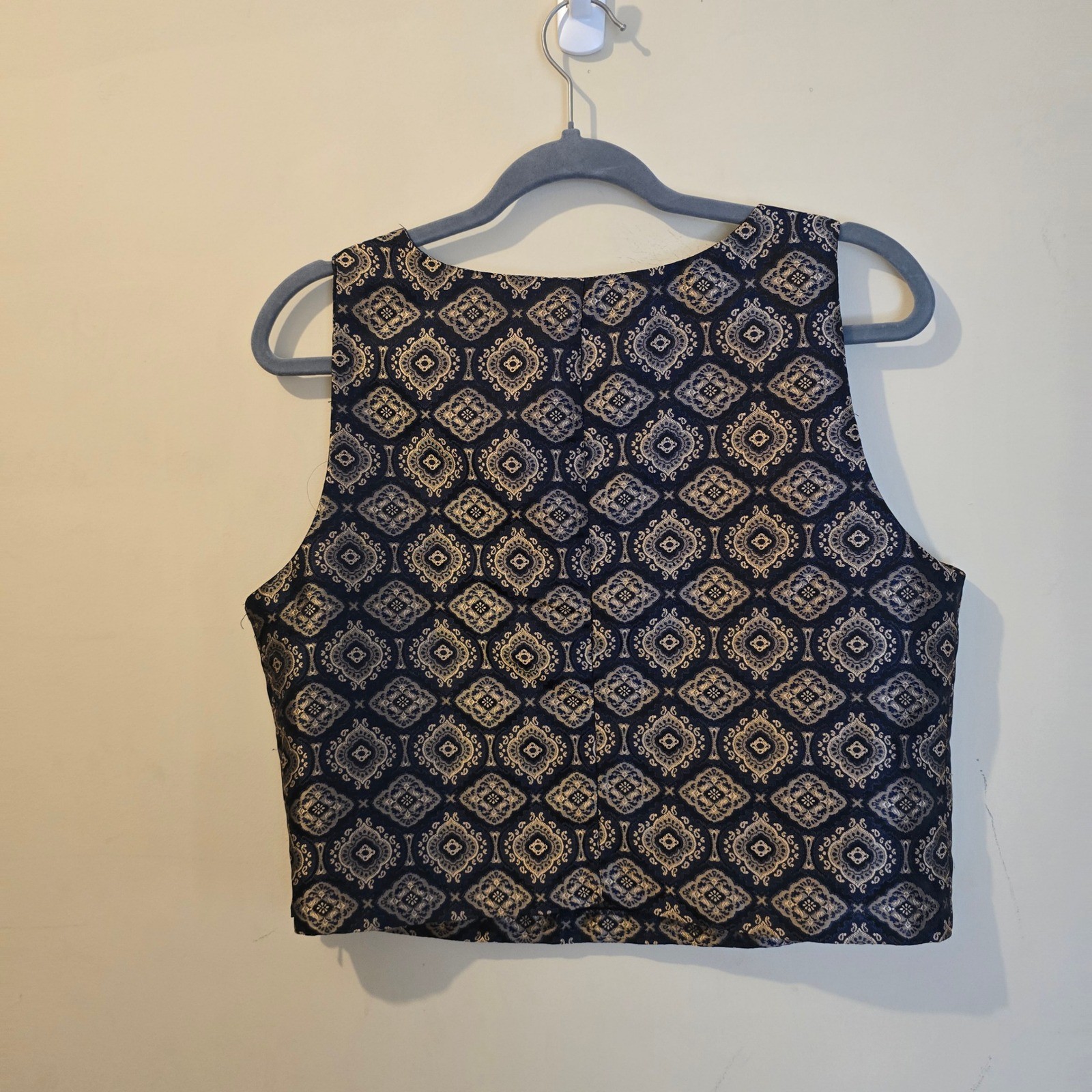 Jonathan Martin Vintage Brocade 2 Piece Set Crop Top Mini Skirt Navy Gold Sz 13