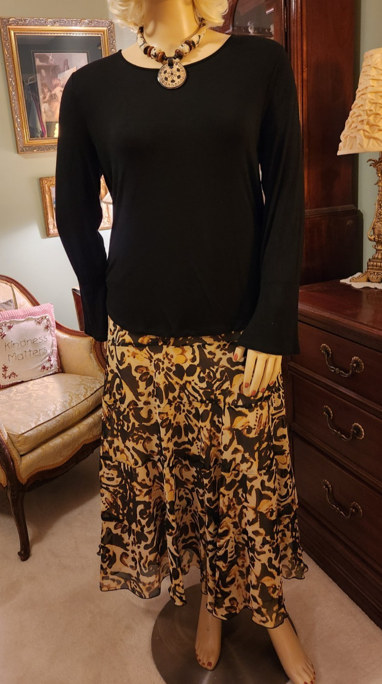 Ruby Rd Lined Maxi Skirt Sz 18 & Liz Claiborne Black Tunic Top XL 2pc Outfit