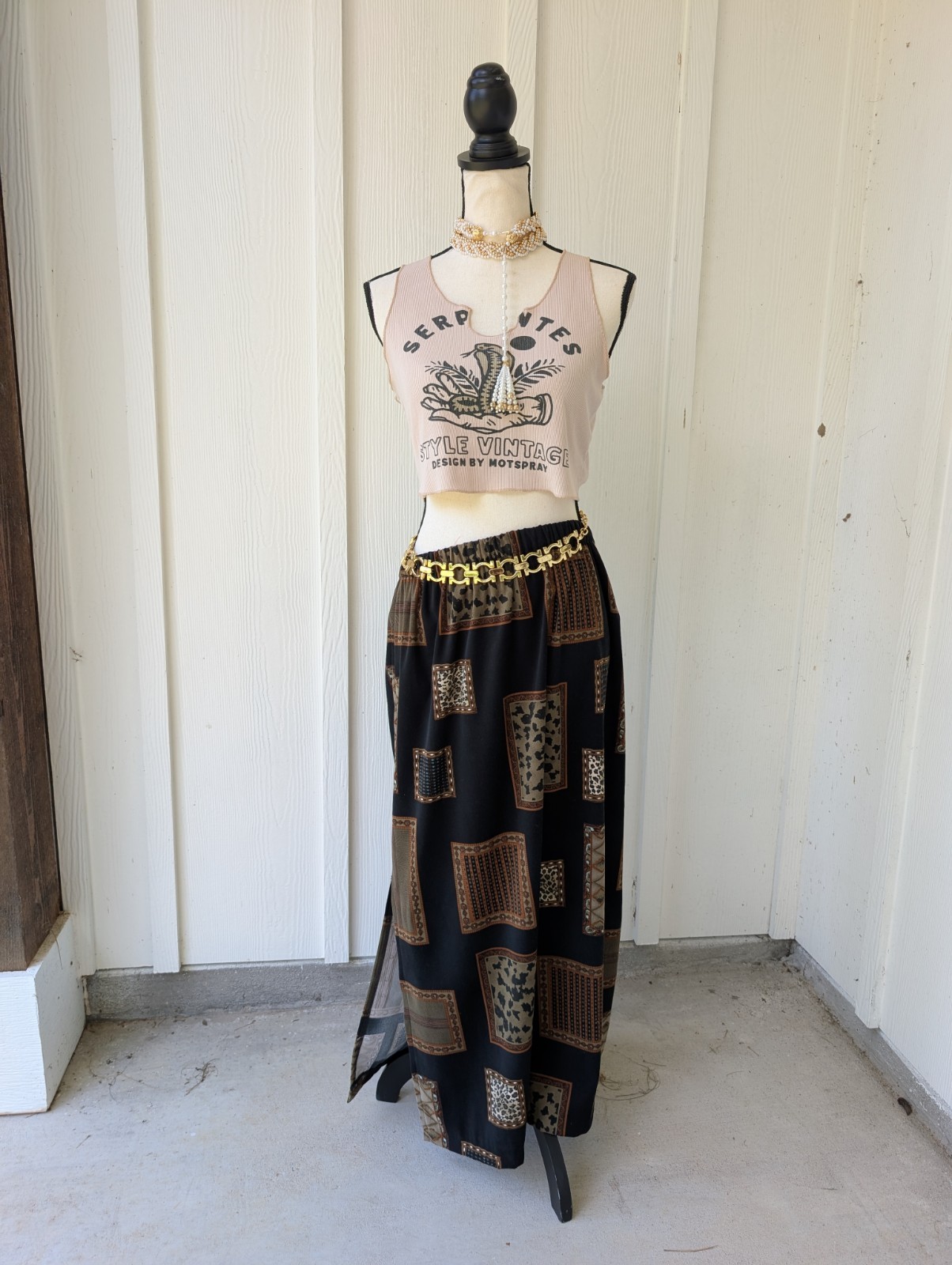 Vtg handmade 90s/Y2K earth toned animal print maxi SKIRT earth toned Cheetah