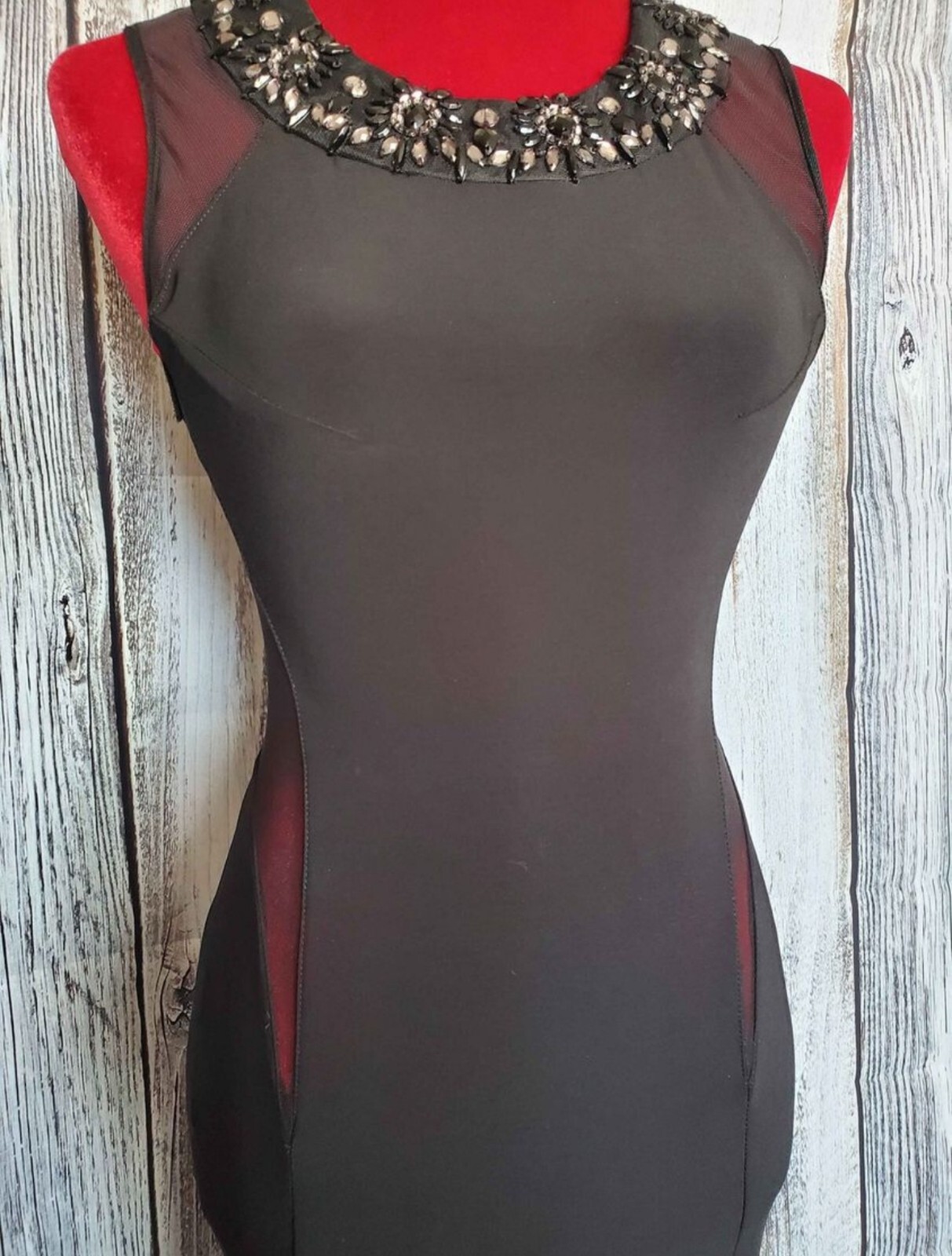 B Darlin Formal Dress Y2K Retro Black Sheer Cutout Mesh Avant Garde Small