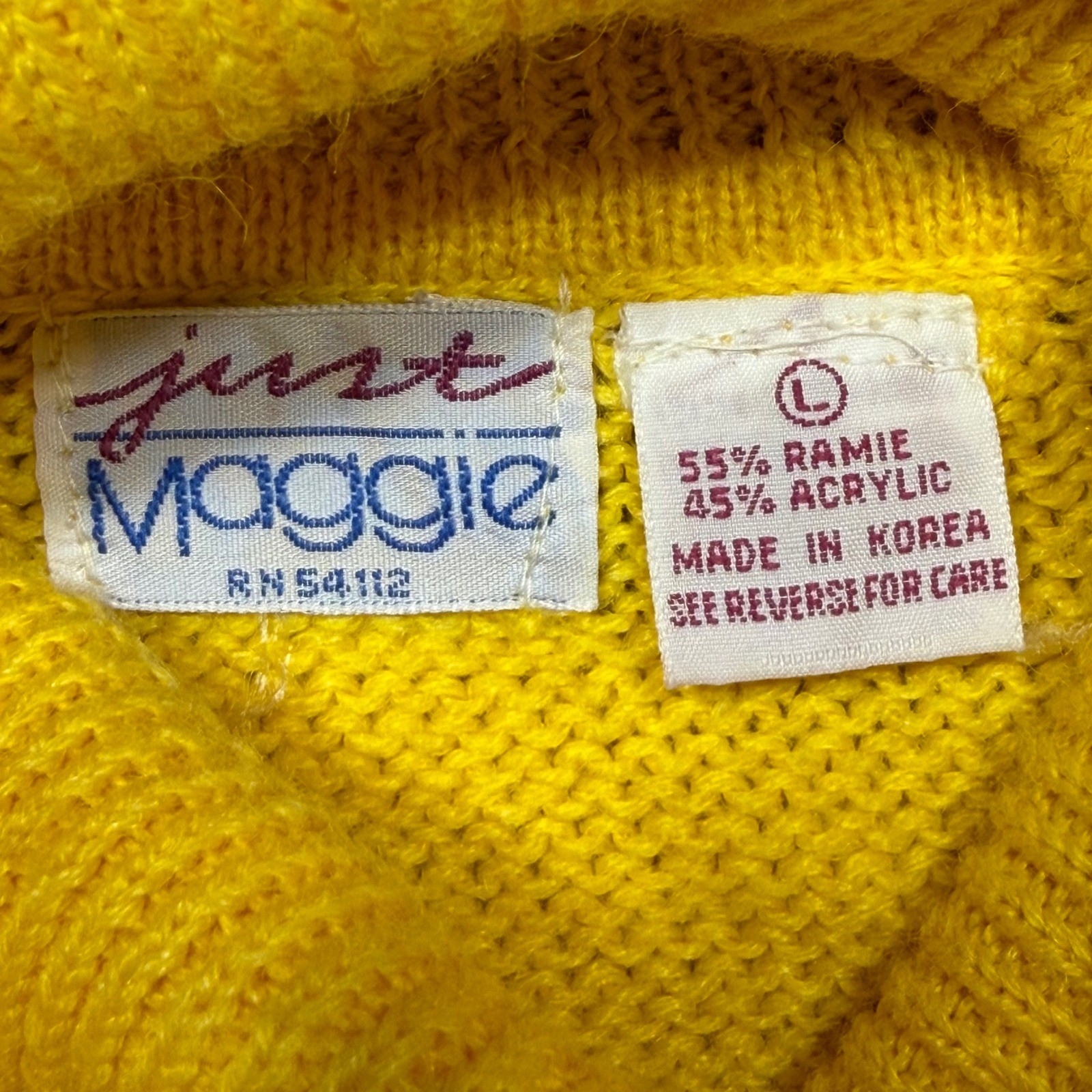 Vintage Just Maggie Yellow Ramie Blend Sleeveless Turtleneck Sweater Size L 80s