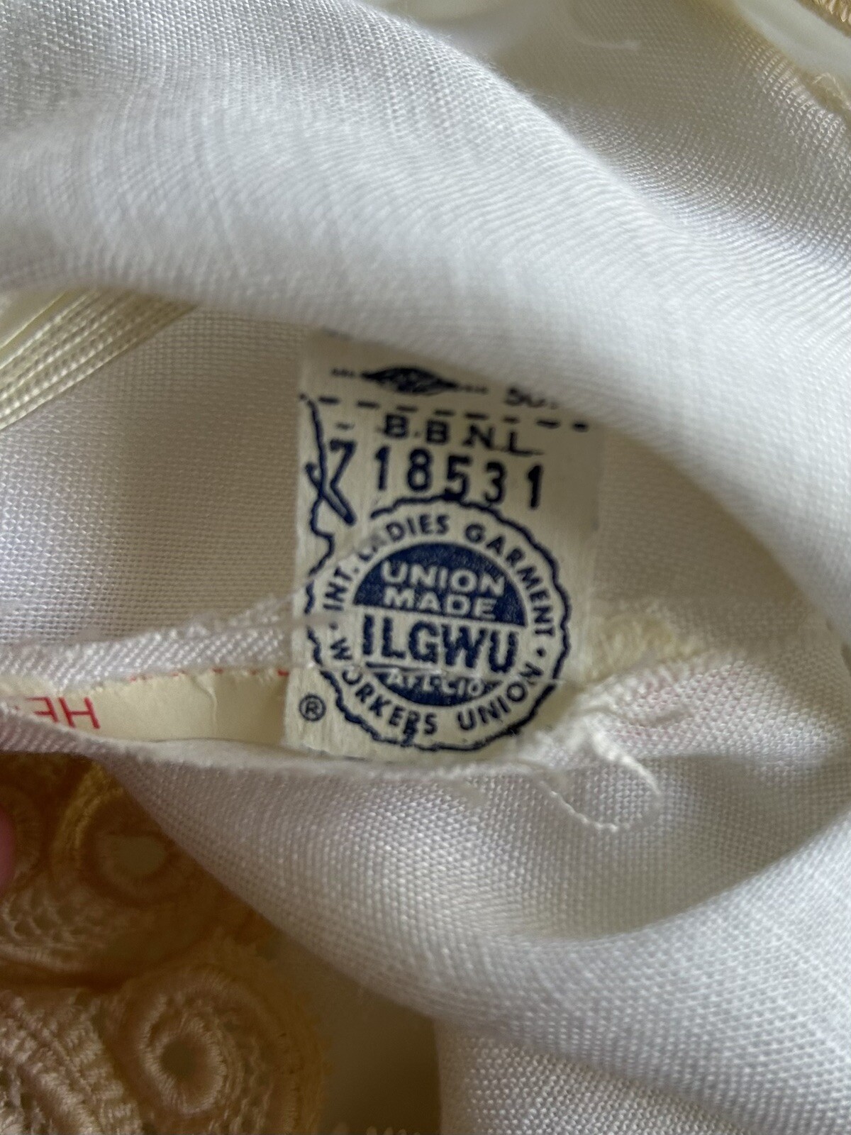 Vtg Edythe Vincent For Alfred Angelo Wedding Dress 1960s White Linen Ivory Lace