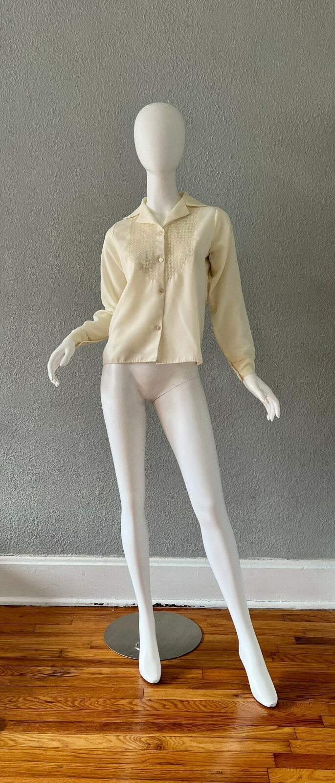 Vintae 70s Ivory Boho Semi Sheer Button Retro Disco Blouse Top S