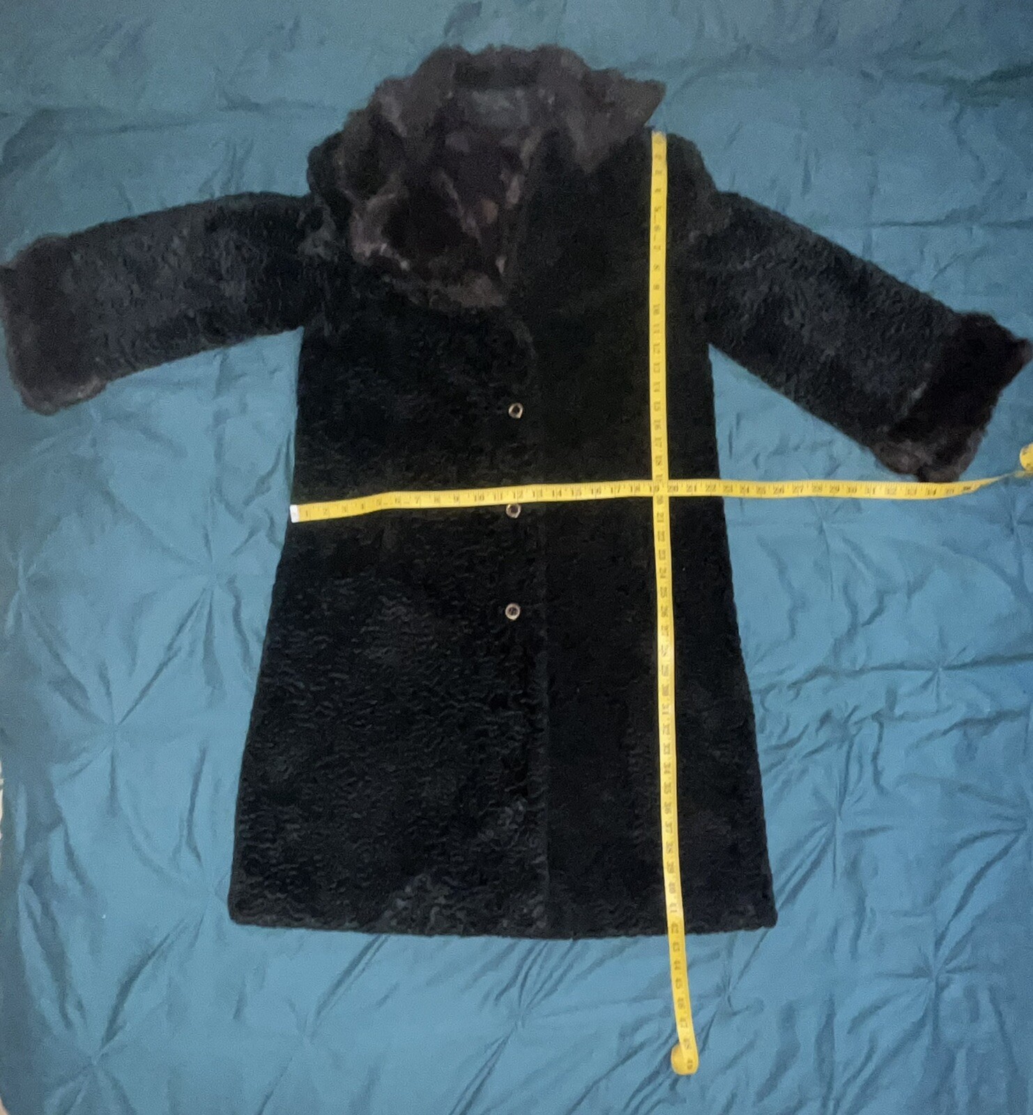 Vintage Coat Penny Lane Embossed Black Velvet &Brown Faux Fur 60s/70s Size L/XL
