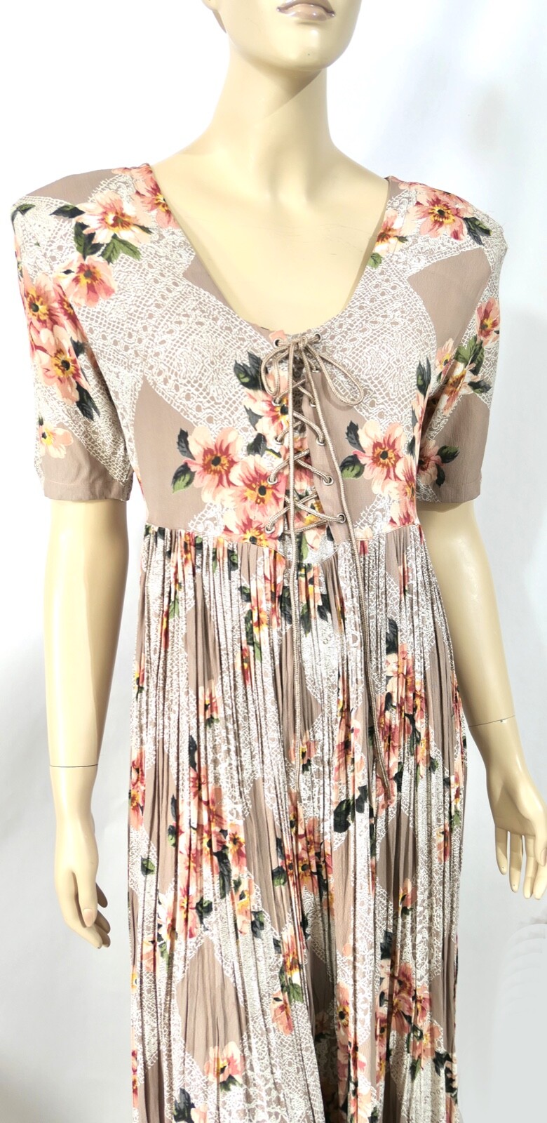 Vintage Starina Midi Maxi Fan Pleat Dress Double Corset Semi Sheer M