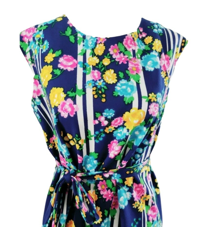 VINTAGE 60S 70S ELECTRIC FLORAL MOD SHIFT DRESS SZ M 8 10