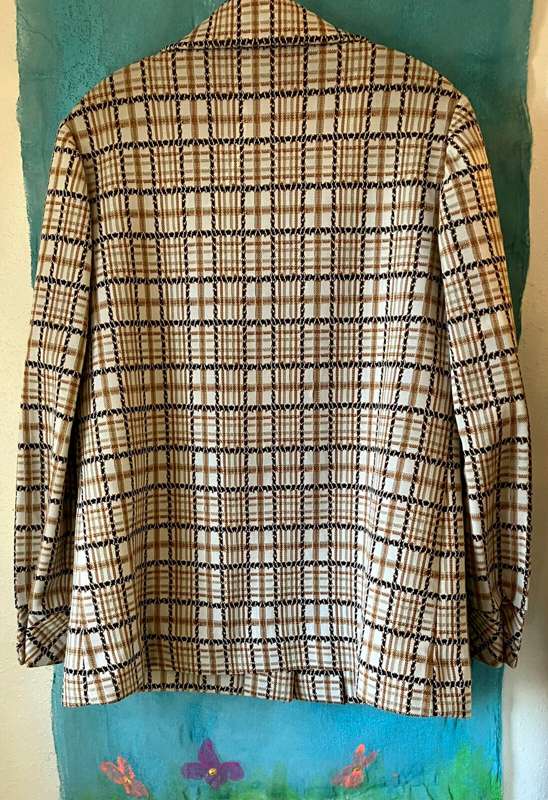Vintage ANDREA GALE Checkered BLAZER, Brown, Rust, Tan, Cream, Slightly Stretchy