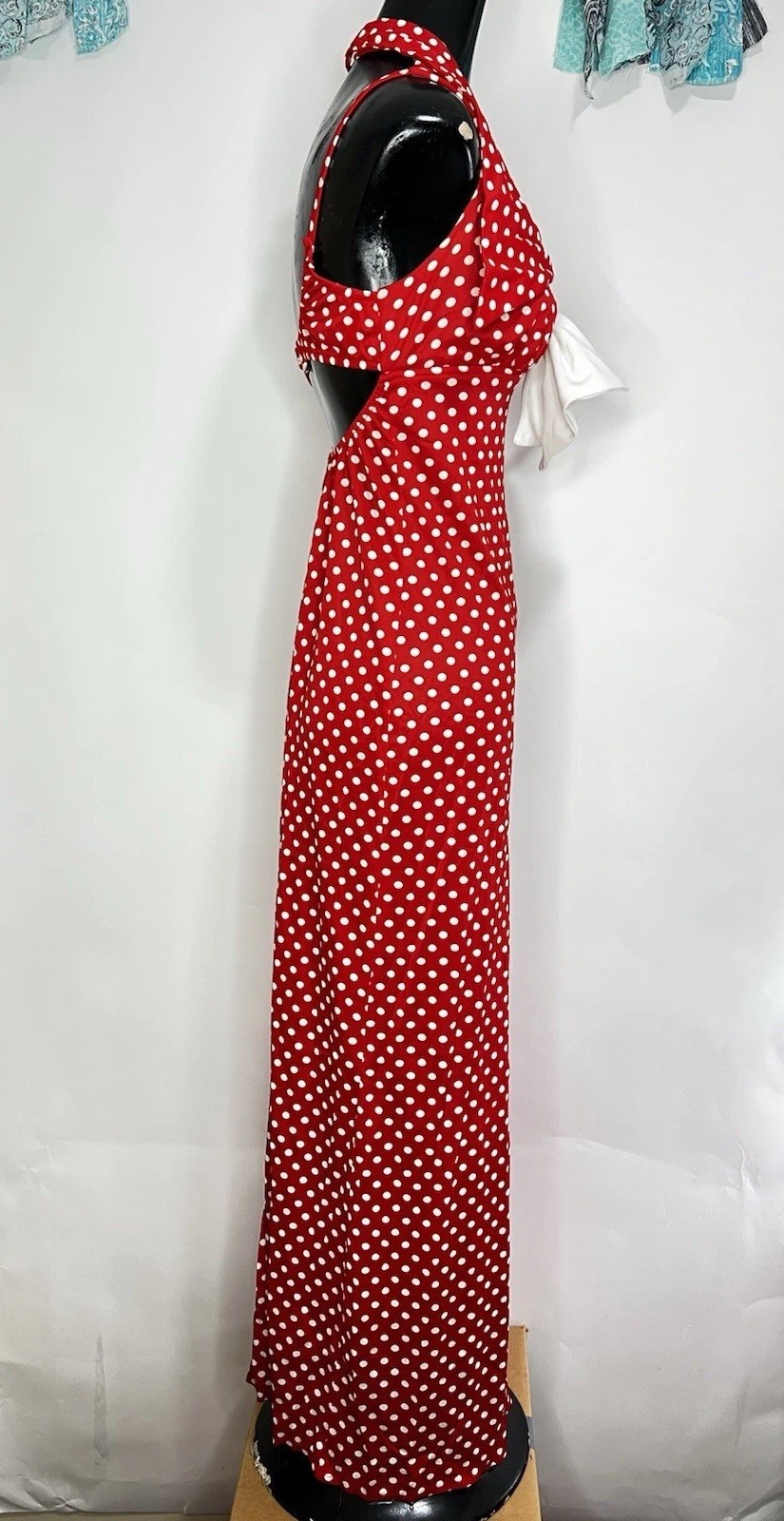 Jack Hartley Miami Vintage Dress Red White Polka Dot Sailor Stretch Halter Maxi