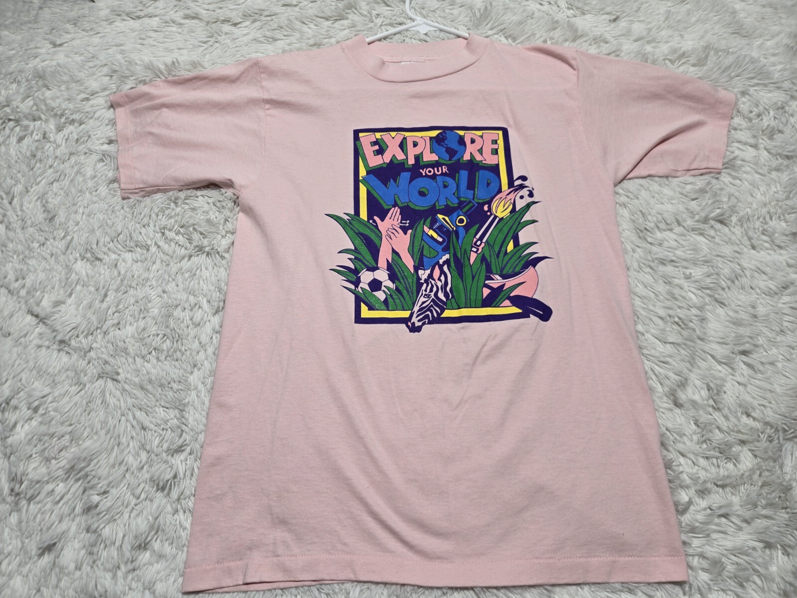 Vintage Explore Your World L Shirt Animals Jungle Travel Single-Stitch Zoo Zebra