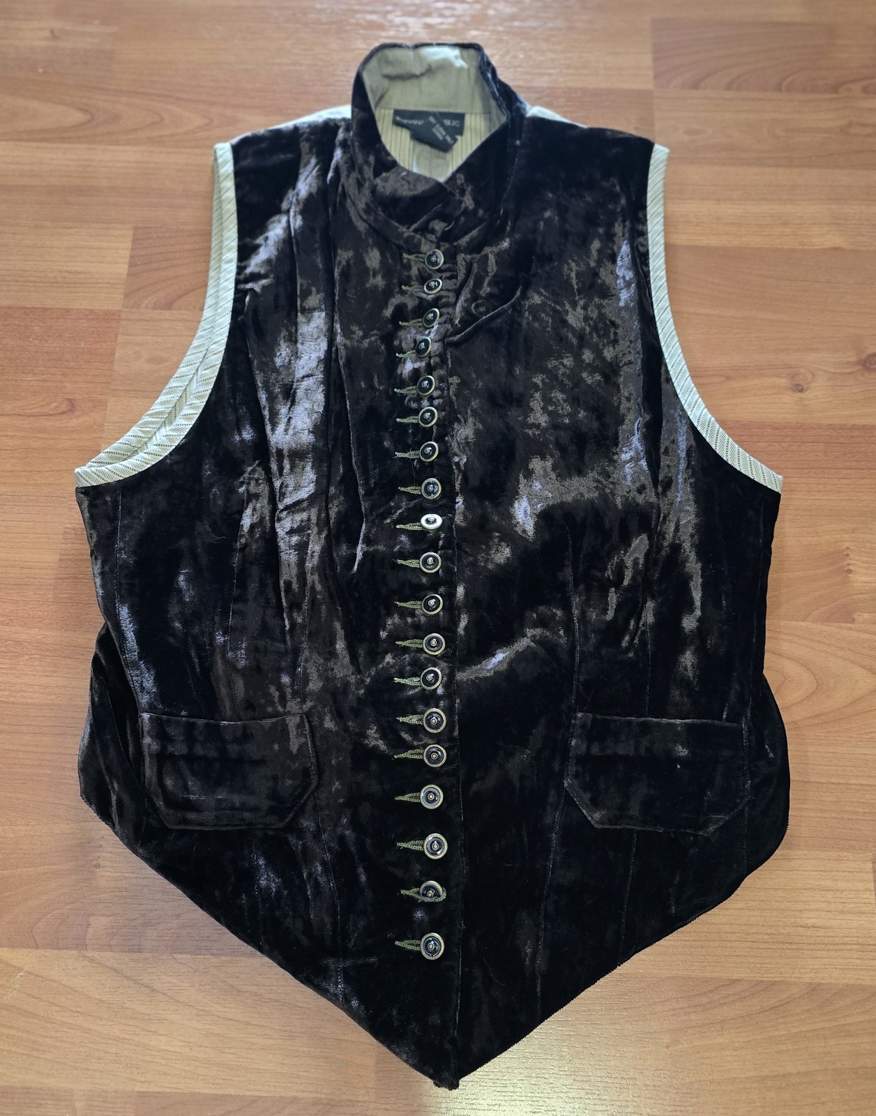 Vintage 1990s Banana Republic Brown Velvet Mandarin Collar Boho Goth Vest Size 8