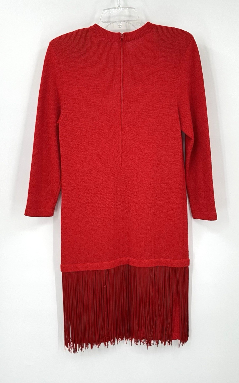 vintage fringe hem SWEATER DRESS red MP santana knit mod retro cocktail 80s 90s