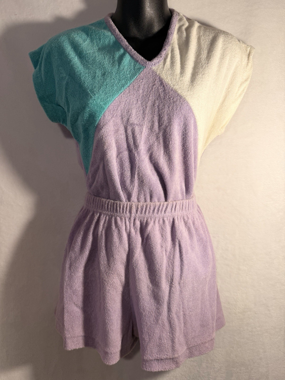 Purple,teal&white 2 Piece Vtg Outfit Terrycloth Rare Shorts Women’s Small Rare