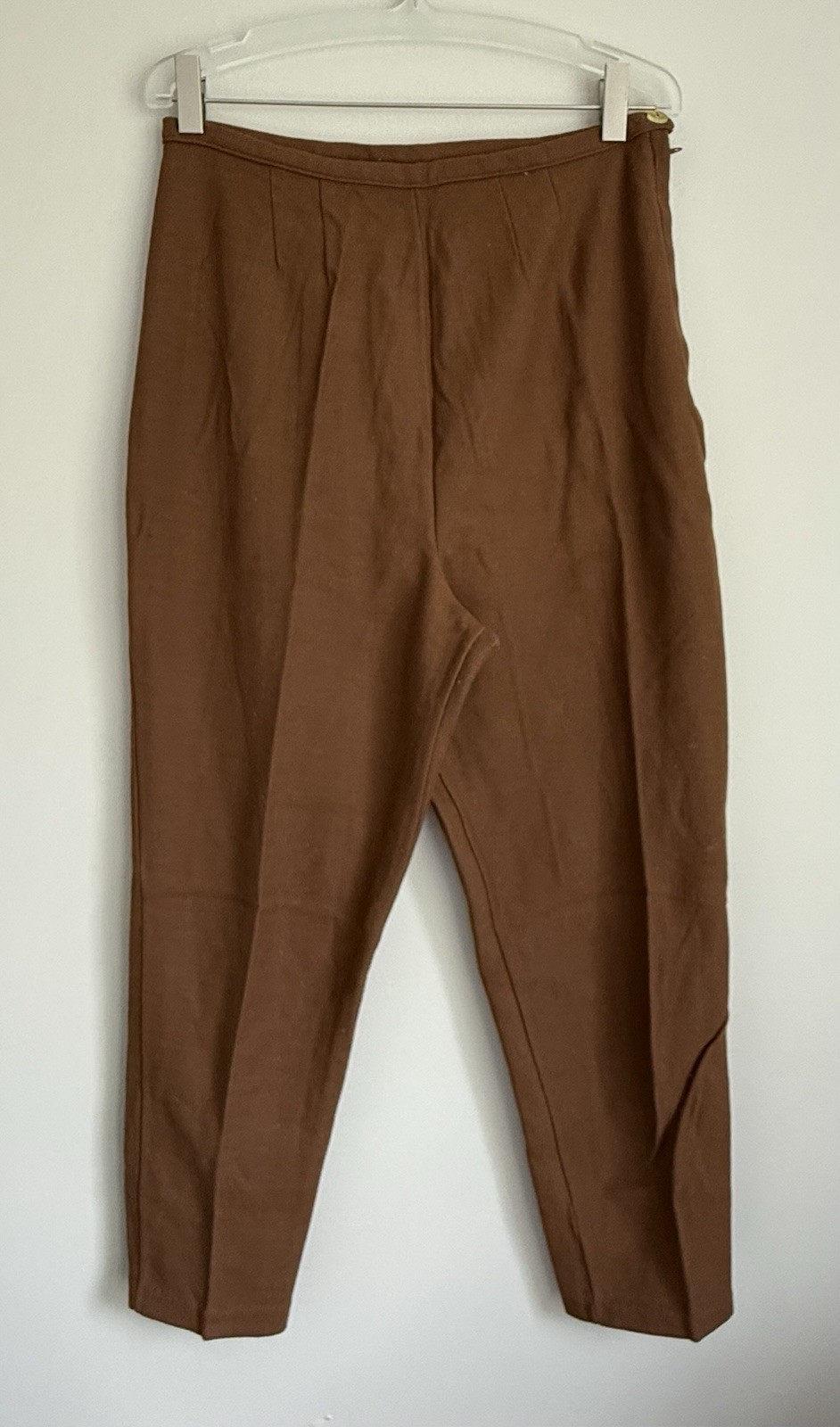 VINTAGE Women’s Cigarette Pencil Leg Cropped Pants Brown Side Zip Fitted Sz 4