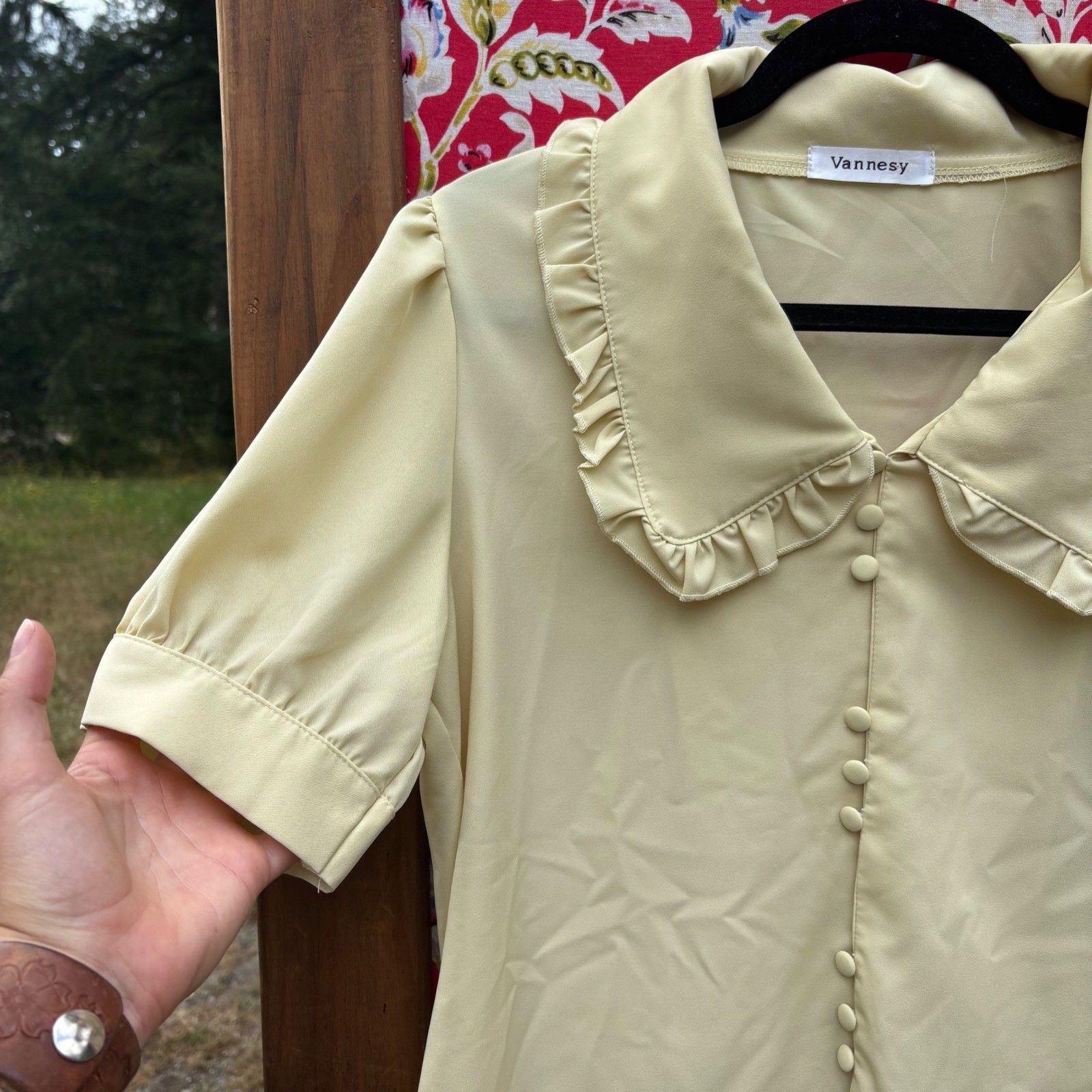 Vintage Butter Yellow Twee Collared Button Front Blouse Women’s Size L