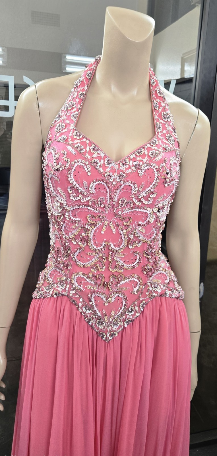 Mike Benet Vintage 1980s pink Chiffon Beaded Ball Gown Prom Dress sz 4