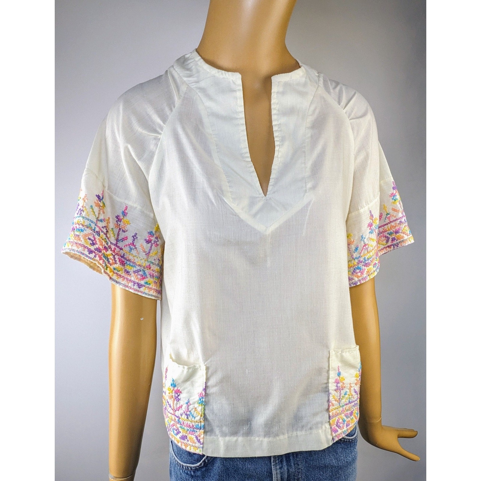 Spare Parts California vintage embroidered cotton top 70s hippie blouse pockets