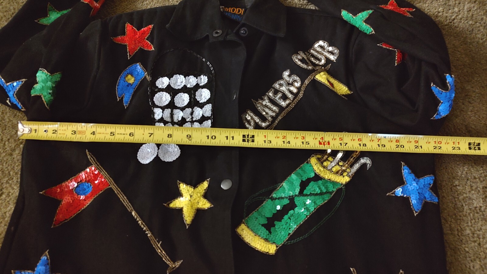 Vtg 80s MODI DENIM Sequin Embroidered Golf Theme sz 6-8 Snap Chromatic Jacket