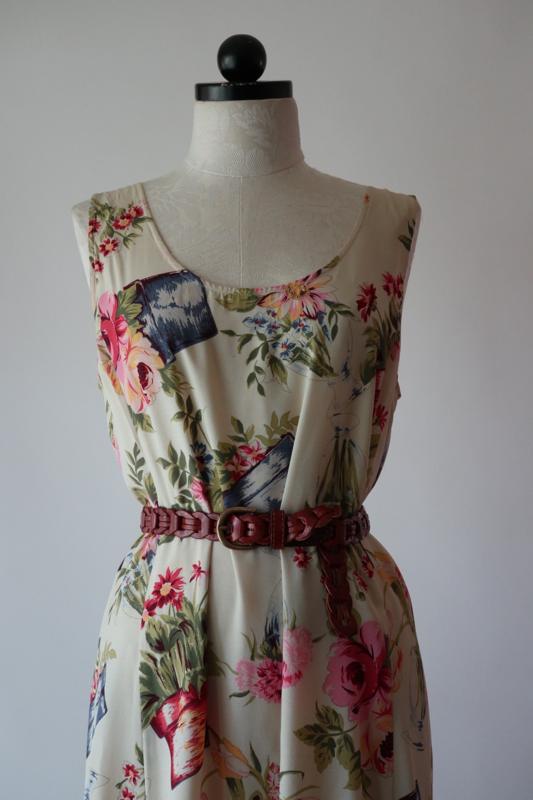 90s Vintage Pastel Garden Plants Pots Sleeveless Long Maxi Sundress Women S M