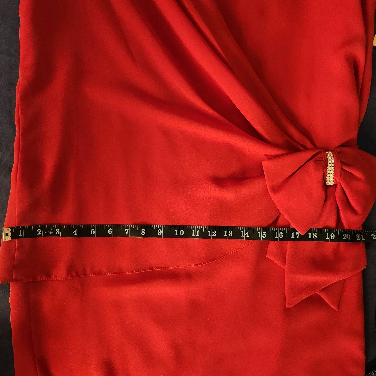 Vintage 80s Red Draped Front/Side Bow With Rhinestones Valentine Dress 15/16