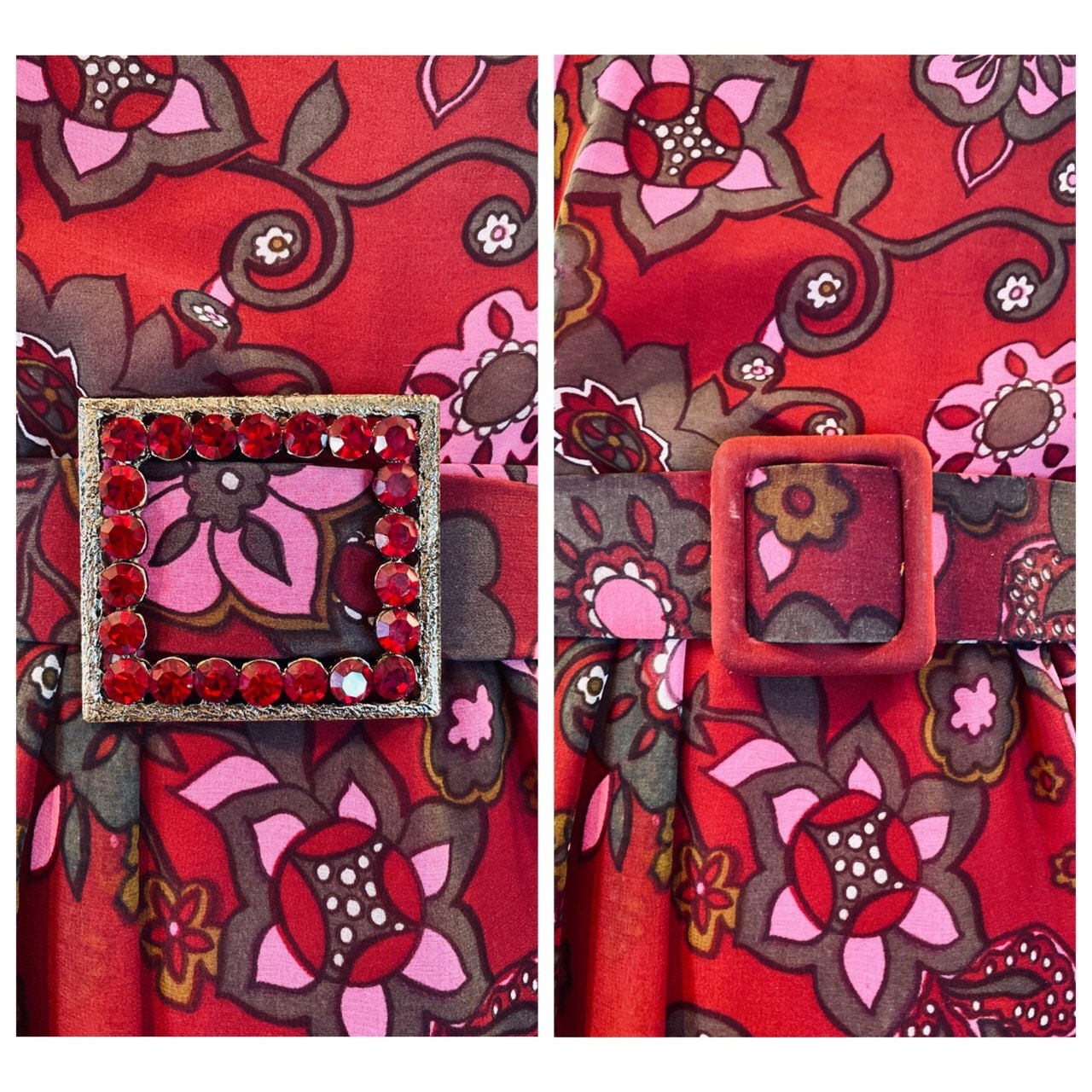 60s Adele Simpson Silk Flower Power Chiffon Dress with Belts and Sash Ensemble