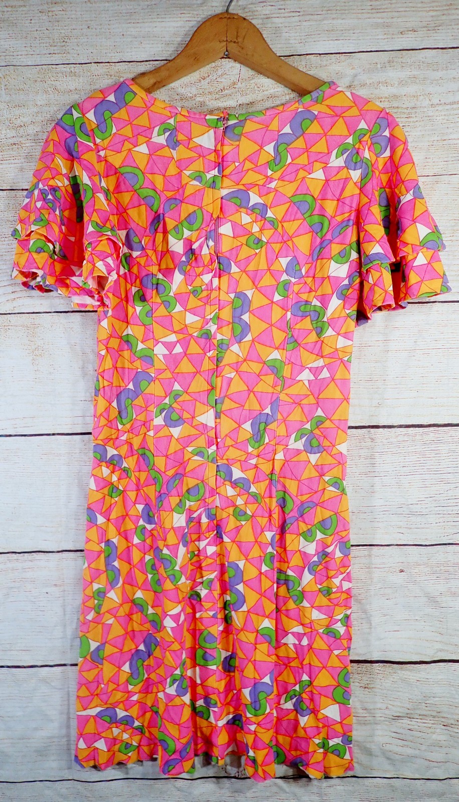 Vintage 60s Mod Psychedelic Geometric Hippie Flutter Sleeve Mini Dress XS Petite