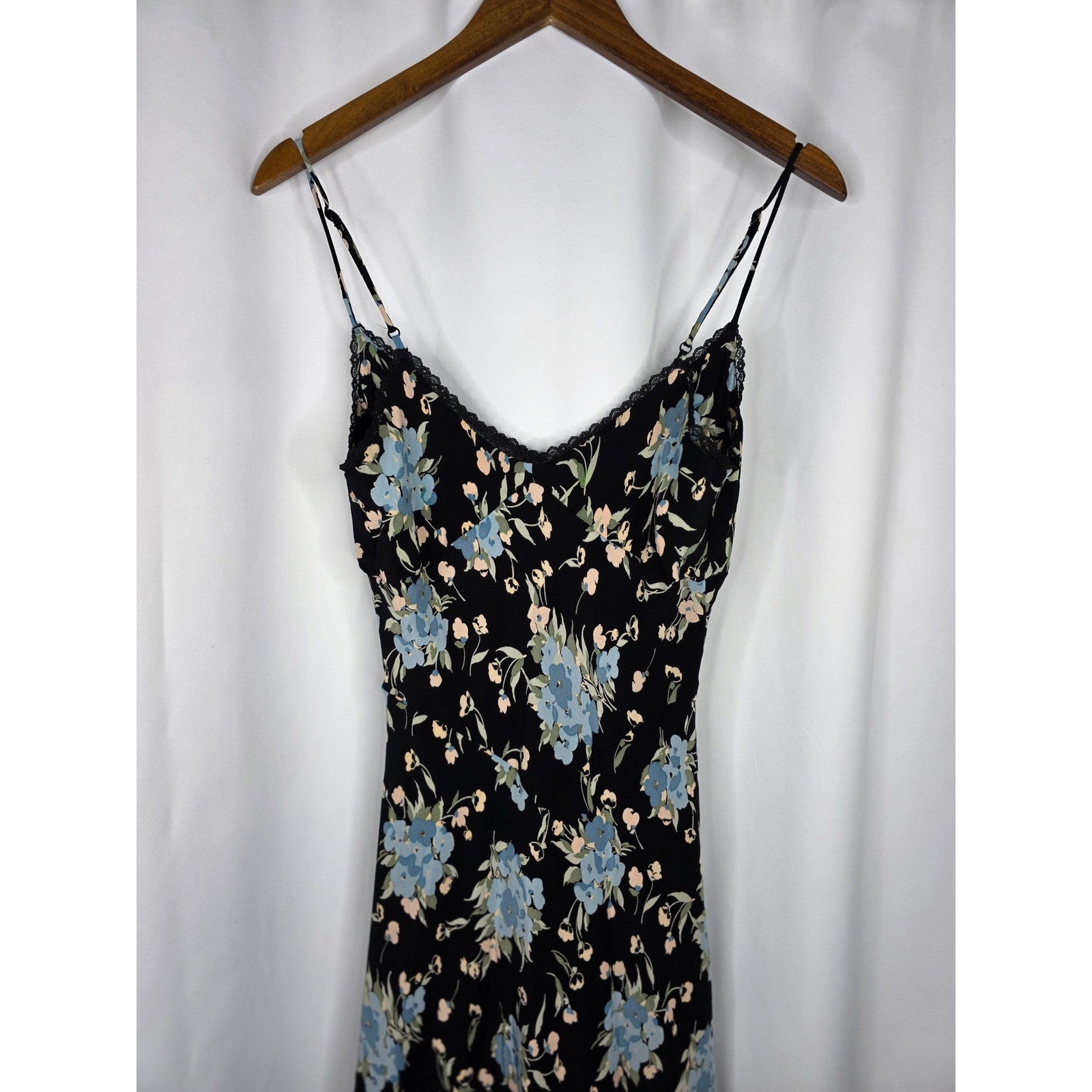 Betsey Johnson Black Label Slip Dress Womens 10 Black Floral Vintage Asymmetric