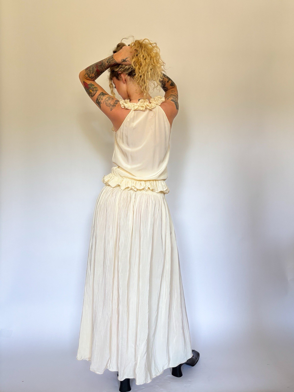Edwardian Silk Two Piece Matching Set Top Skirt Bridal Outfit Antique VTG