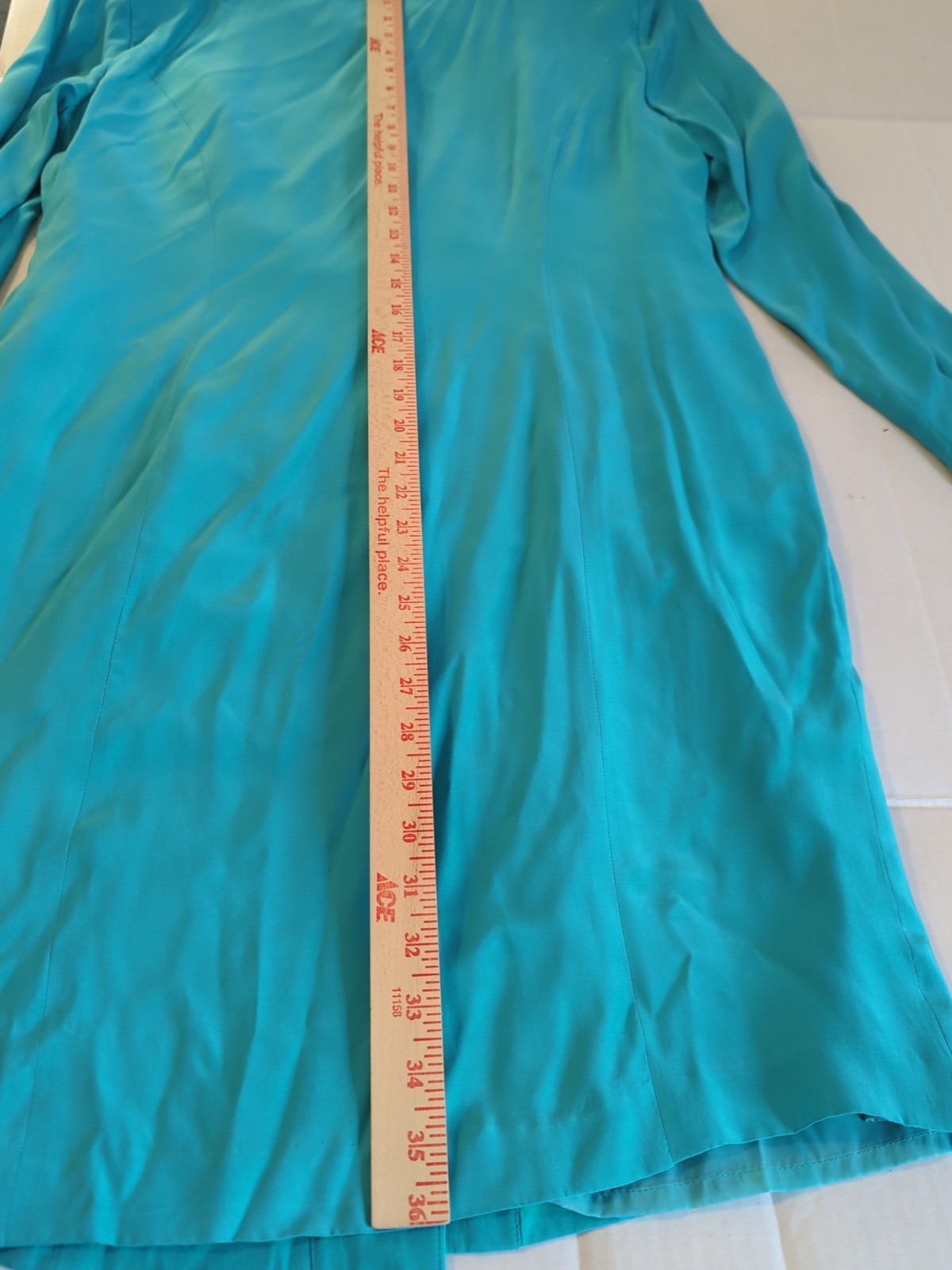 Vintage 80’s Silk Dress Size 12 Turquoise Lg Sleeve Button Up Wedding Guest Chic