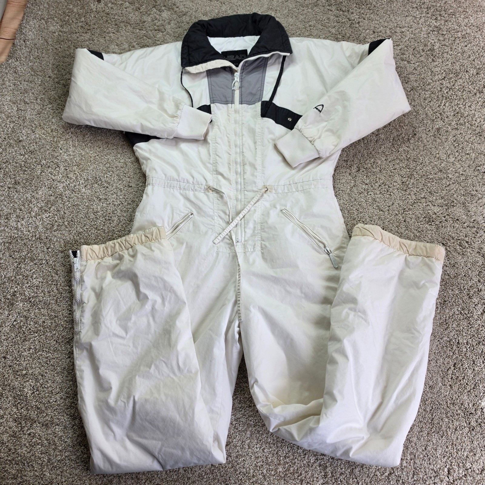 VINTAGE HEAD Ski Suit Womens Large White Insulated Snow One Piece Outdoor Retro