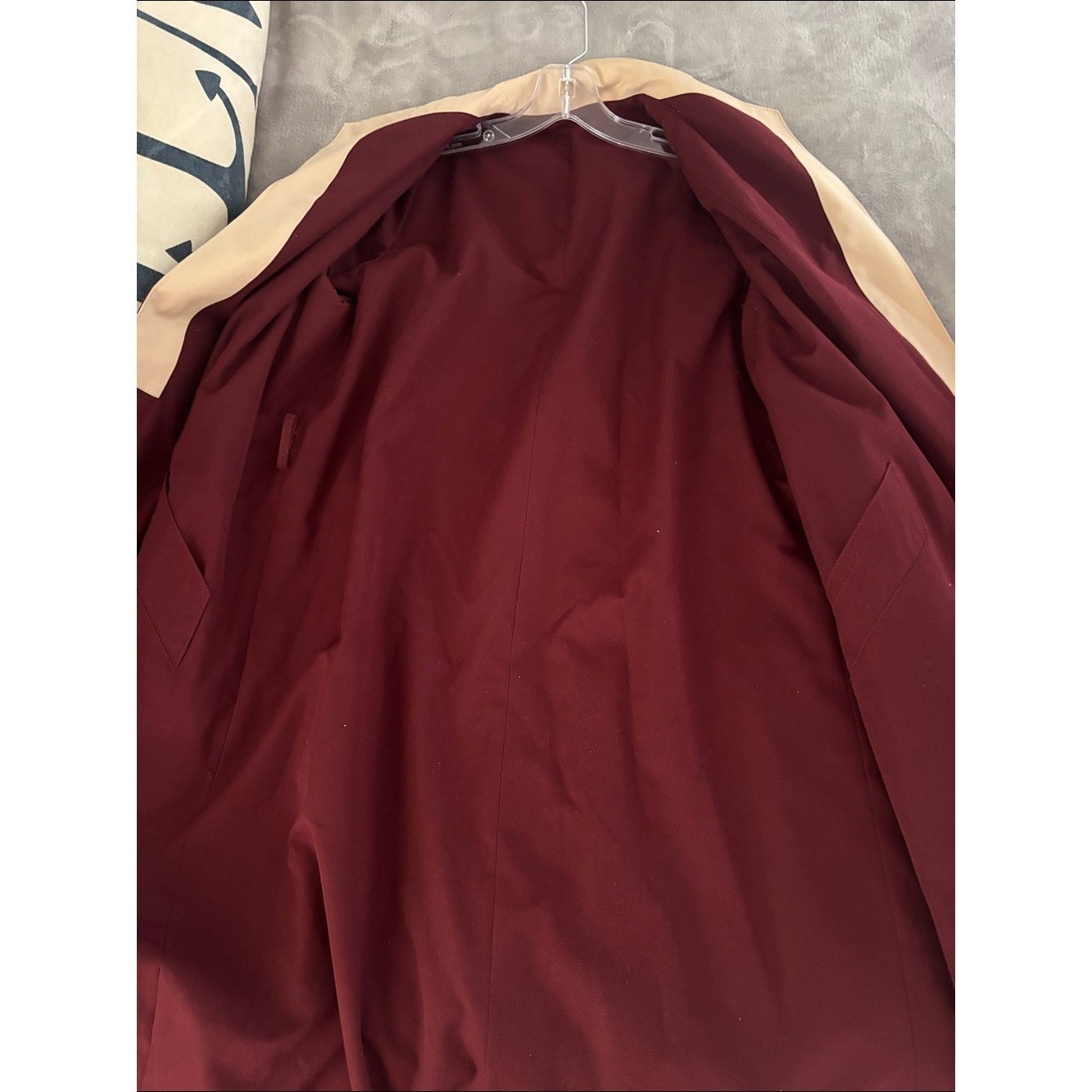 ETIENNE AIGNER Reversible Belted Trench Coat in Burgundy with Beige Sz 10 NWOT