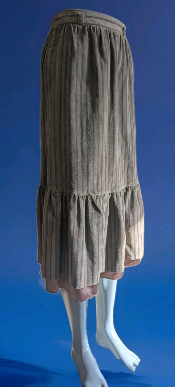 Vintage 1970s The Strawberry Plant Striped Velvet Midi Skirt w/Ruffled Hem XS