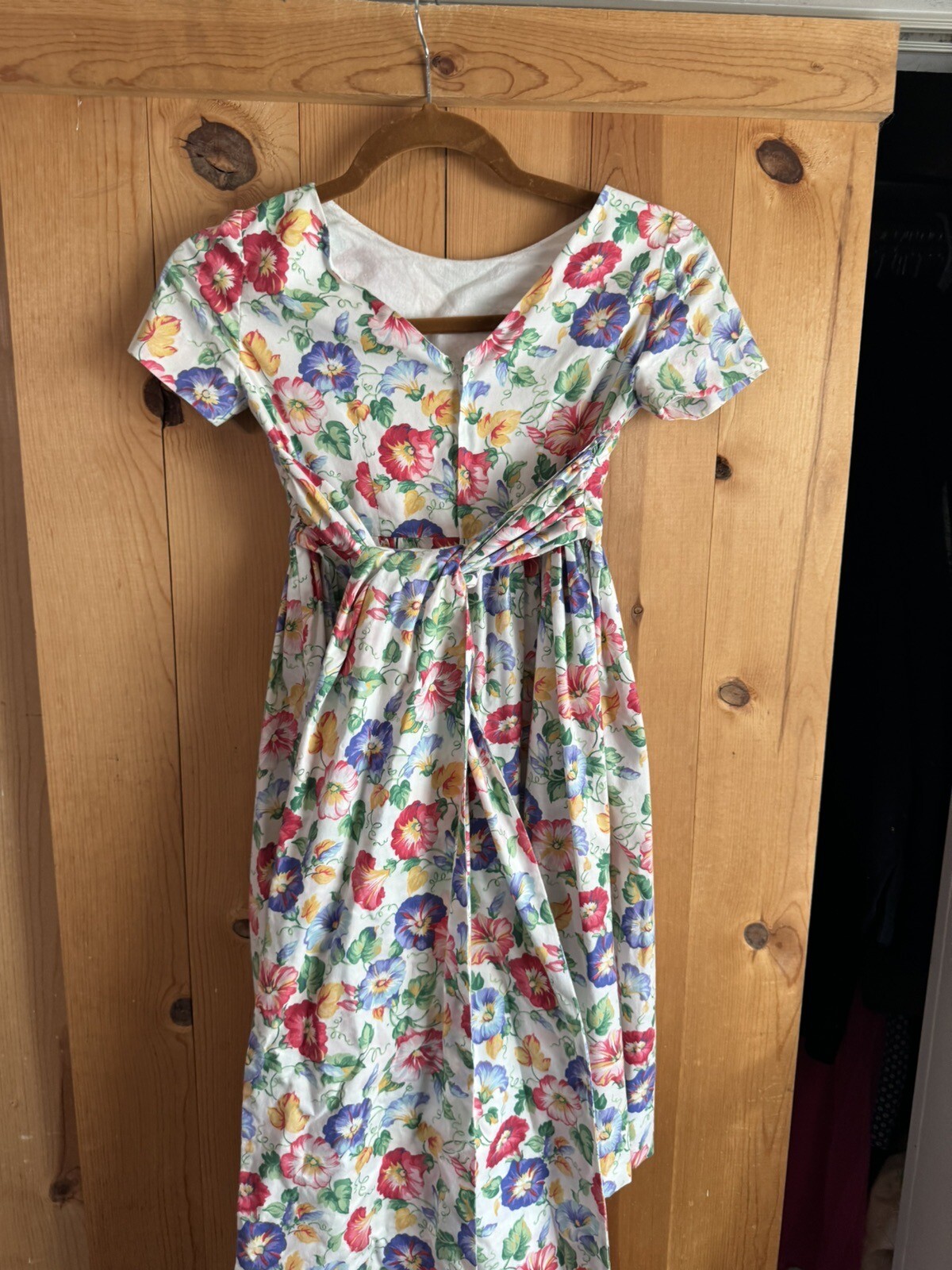 1990s VTG Morning Glory EASTER PRARIE Dress Girls Sz S 7-8? Huge Bow 28/23