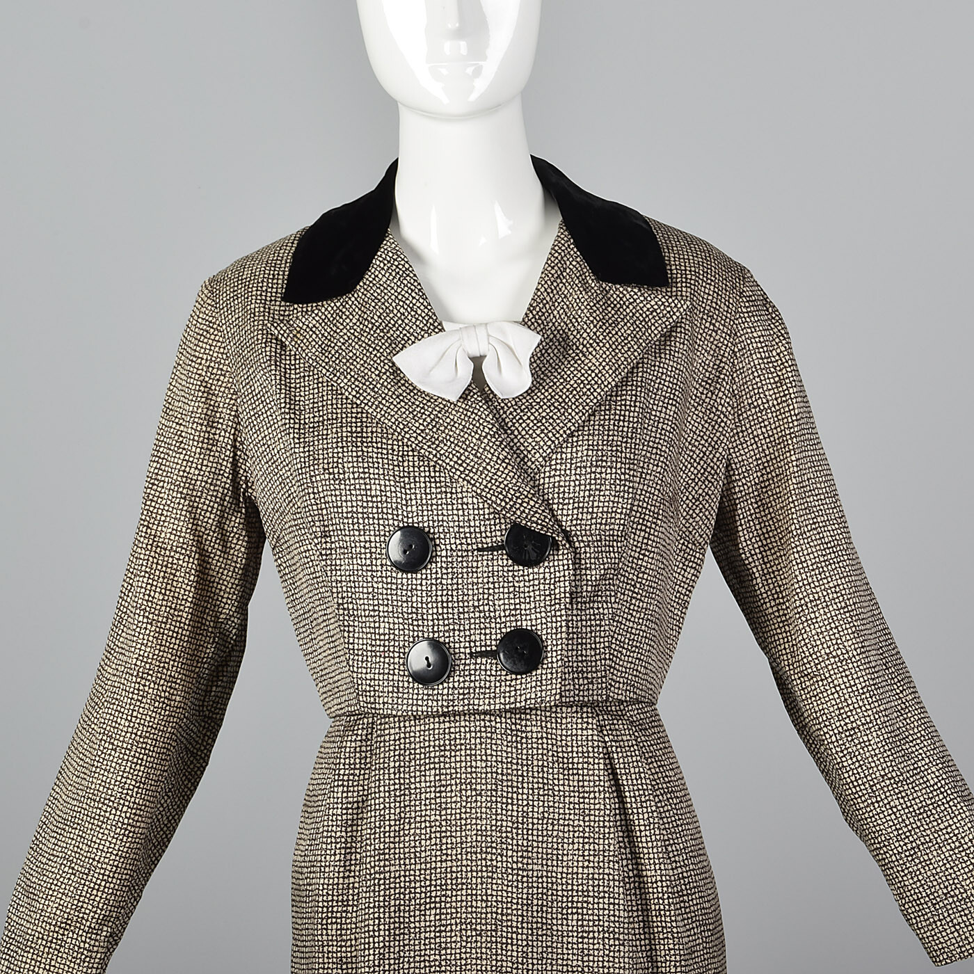M 1950s Set Short Sleeve Pencil Dress Boxy Jacket Removable Dickie Day Wear 50s