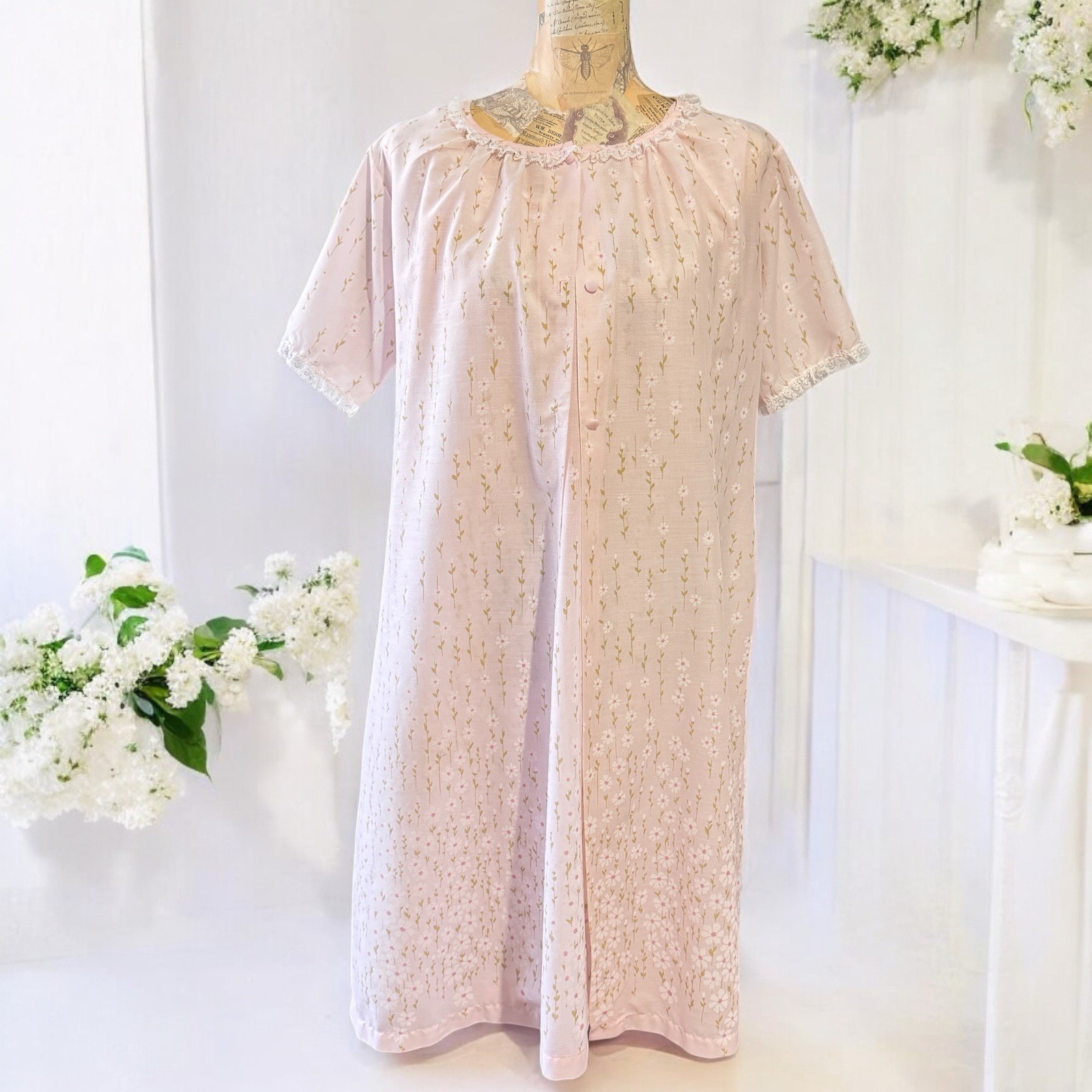 VTG Pinehurst Lingerie Nightgown Robe 2 Piece Pink Cotton Blend Women’s Small